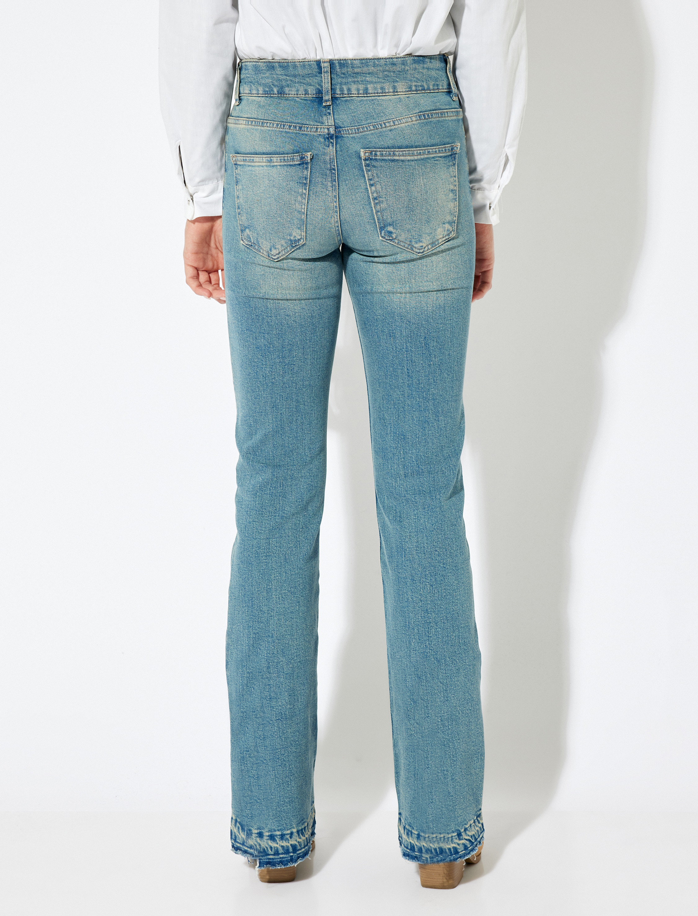   Normal Bel Düğmeli Cepli İspanyol Paça Denim Pantolon - Flare Jean