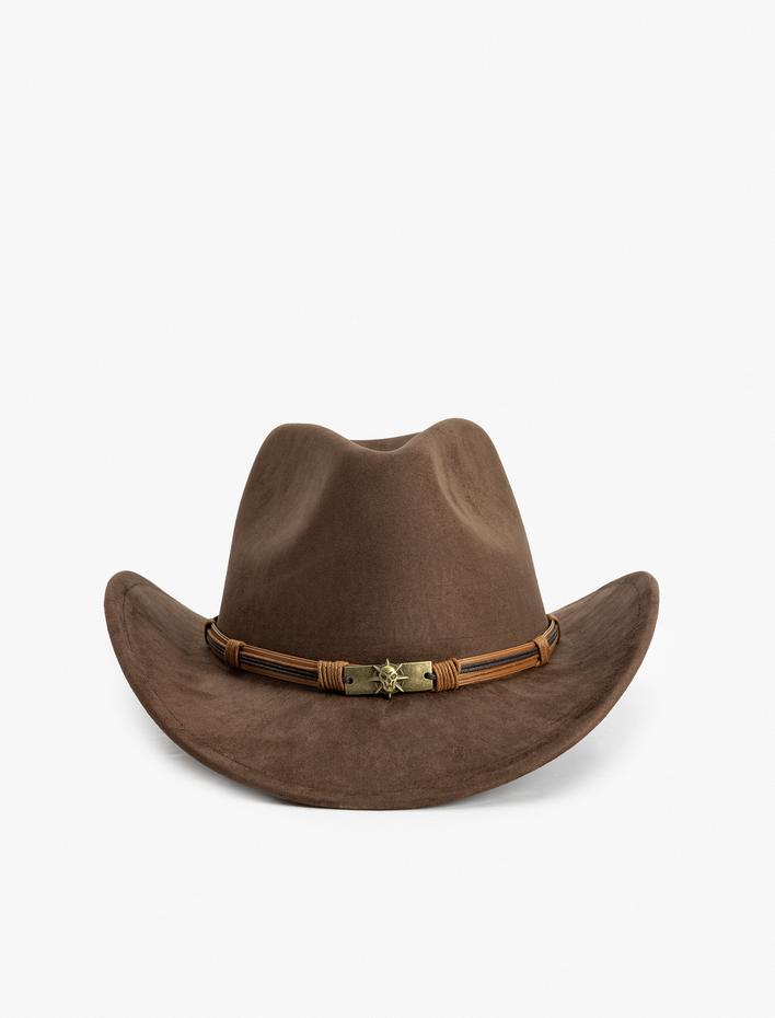 Kadın Kovboy Şapkası Süet Kuru Kafa Aksesuar Detaylı - Koton X Zeynep Bastık