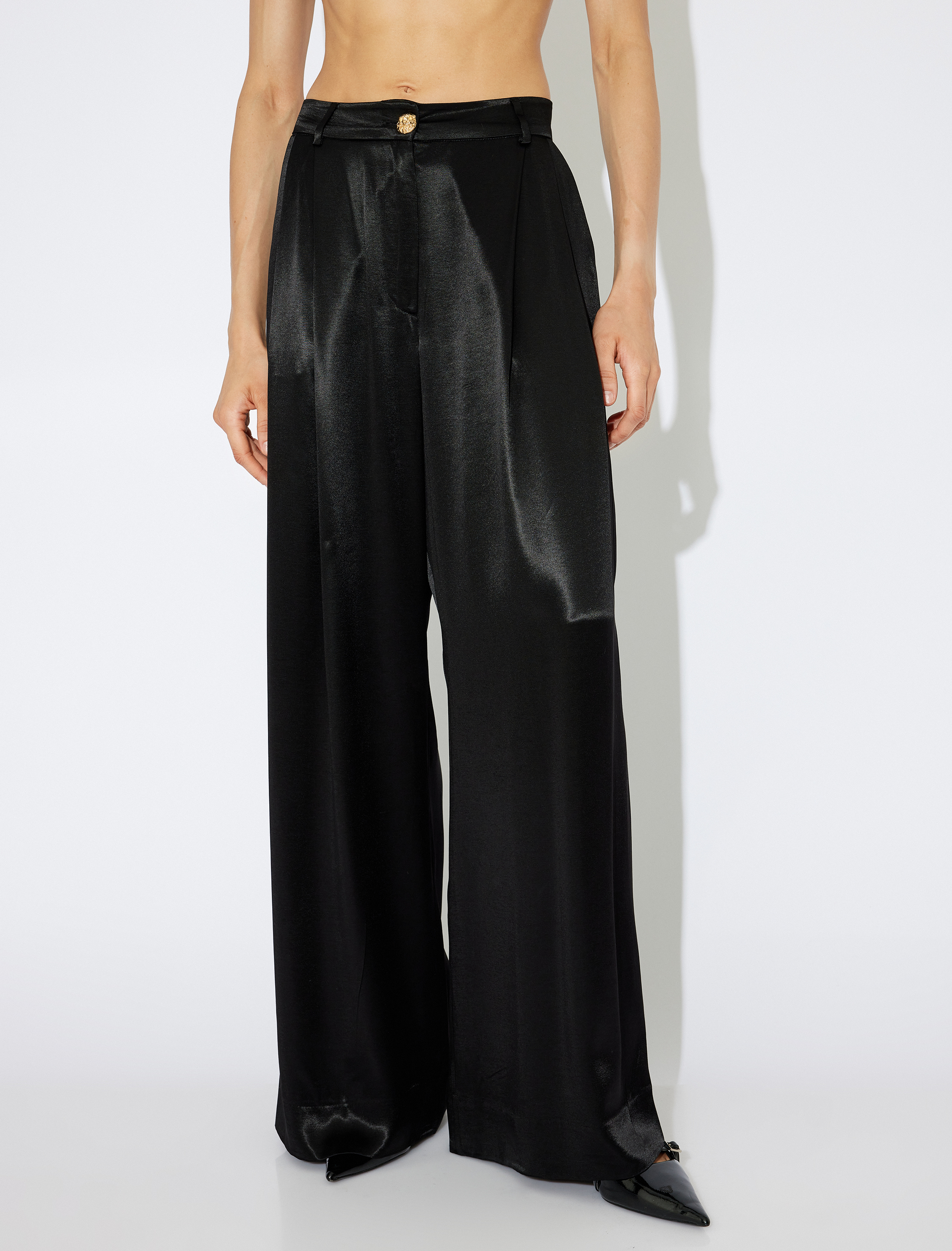   Koton X Zeynep Bastık - Yüksek Bel Cepli Geniş Paça Saten Pantolon