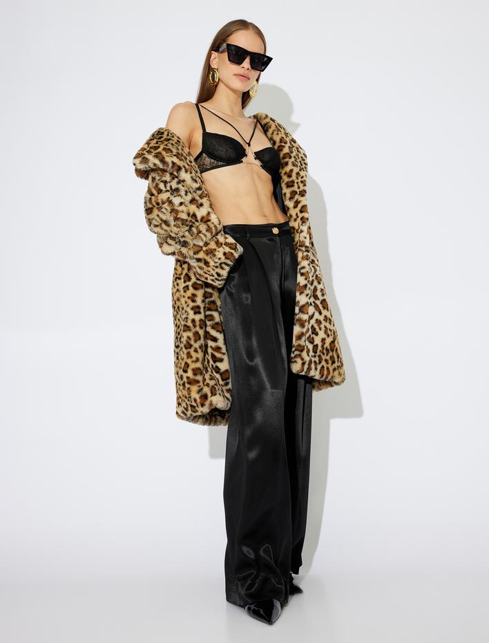  Koton X Zeynep Bastık - Yüksek Bel Cepli Geniş Paça Saten Pantolon