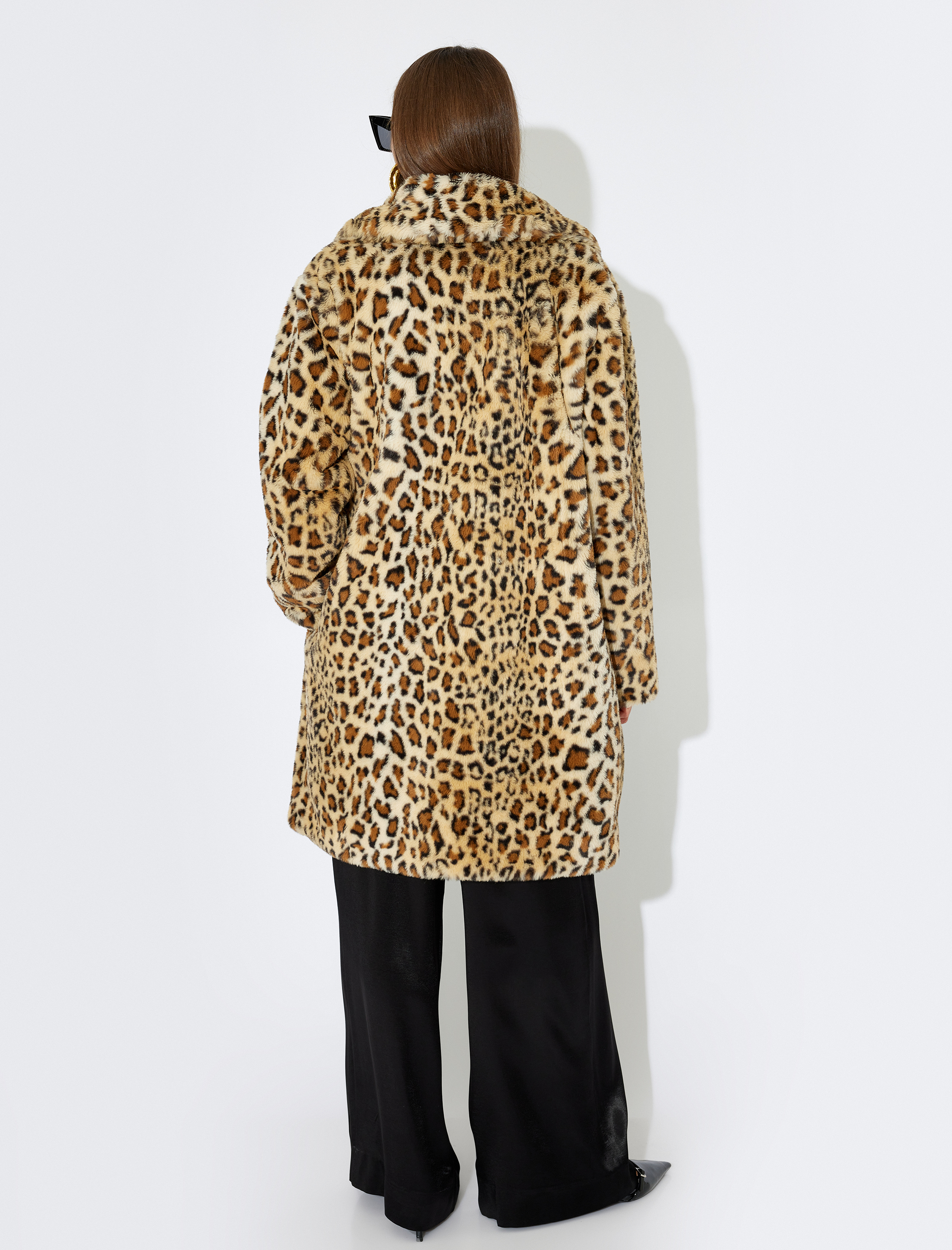  Koton X Zeynep Bastık - Uzun Leopar Desenli Suni Kürk Kaban