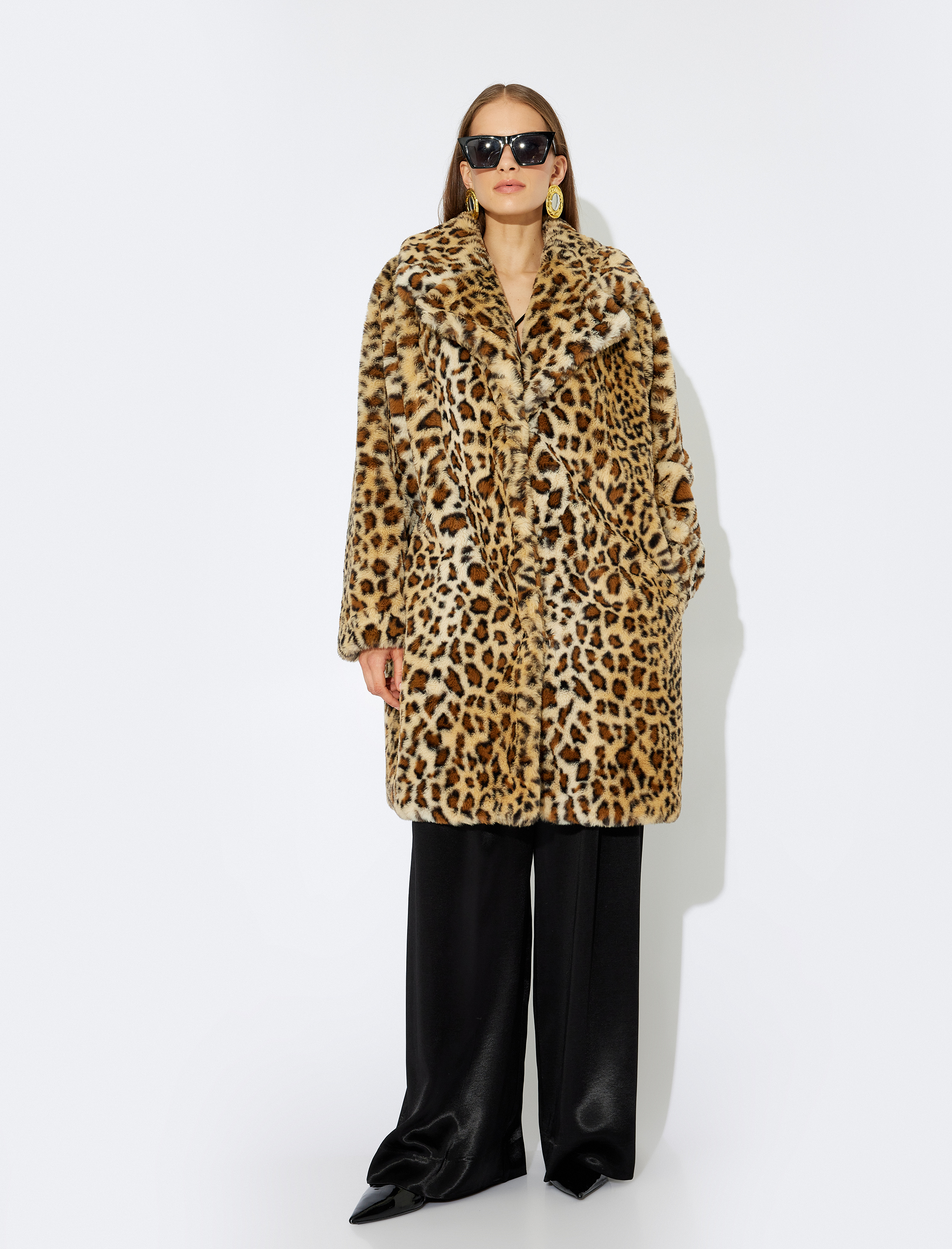  Koton X Zeynep Bastık - Uzun Leopar Desenli Suni Kürk Kaban