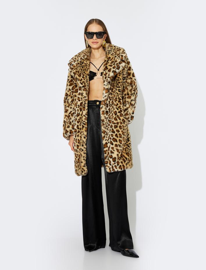  Uzun Leopar Desenli Suni Kürk Kaban