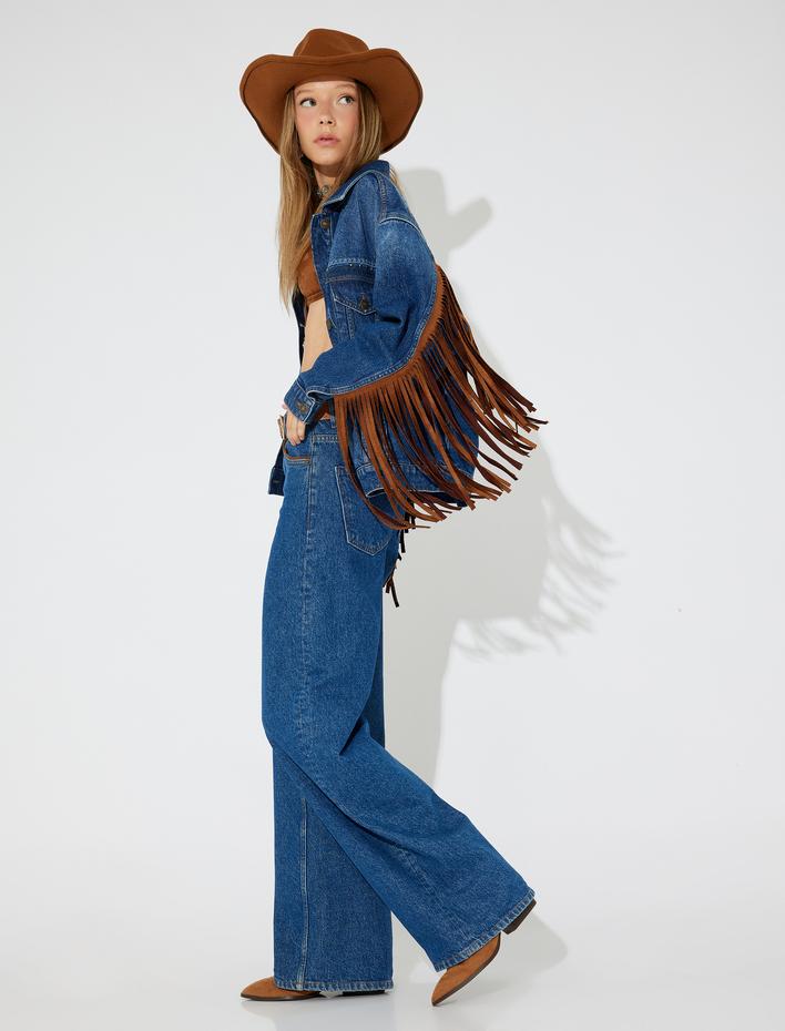  Koton X Zeynep Bastık  -  Bol Paça Denim Pantolon Düğmeli Cepli Standart Bel