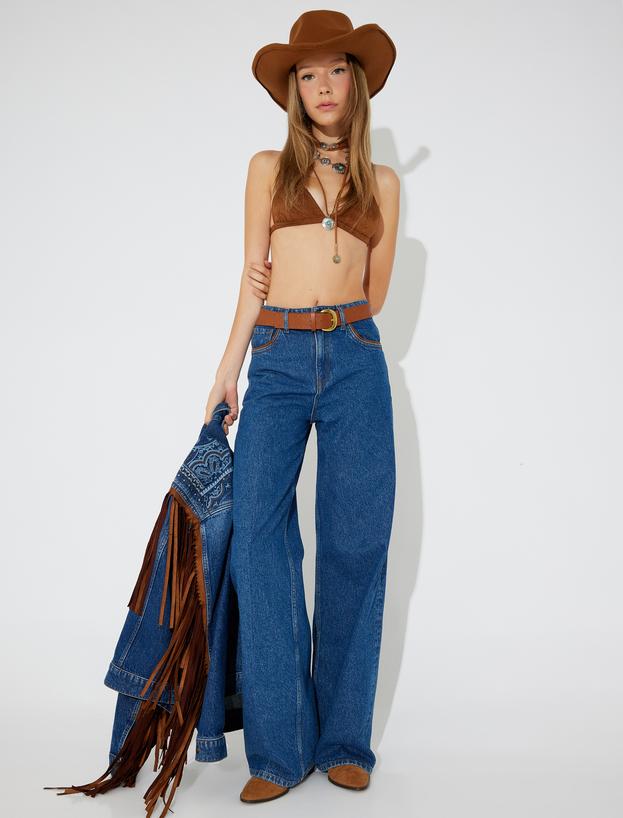 Koton X Zeynep Bastık - Oversize Kot Pantolon Bol Paça Cep Detaylı Düğmeli - Loose Straight Jeans_2