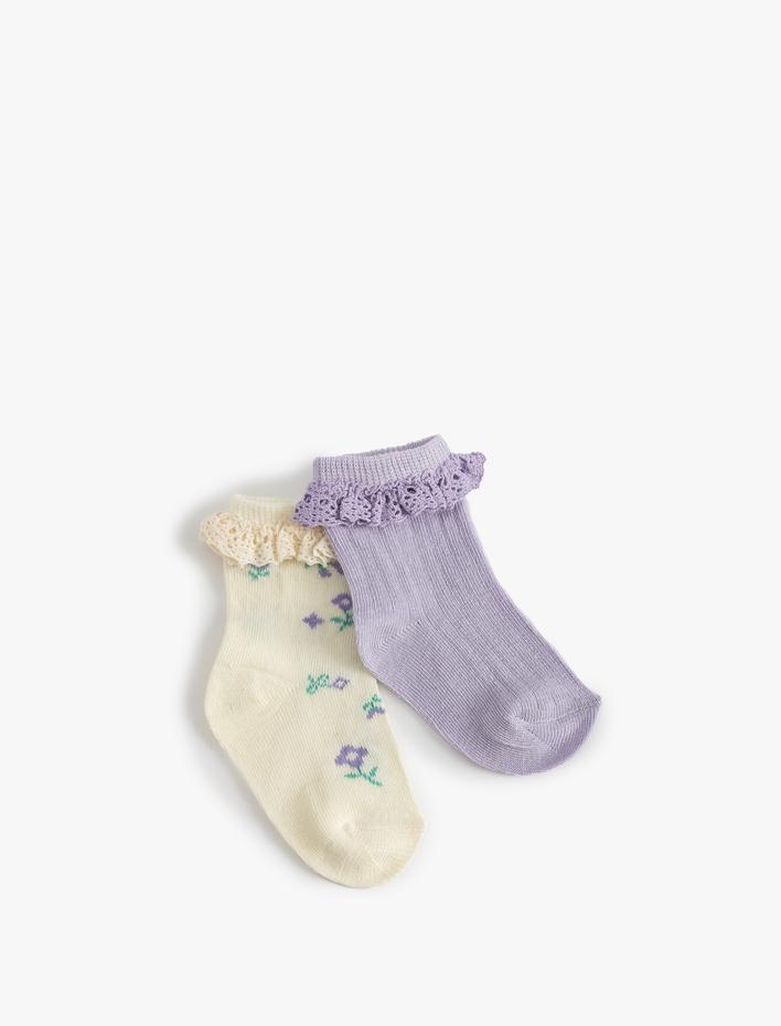 Kız Bebek 2'li Çorap Seti Dantel Detaylı