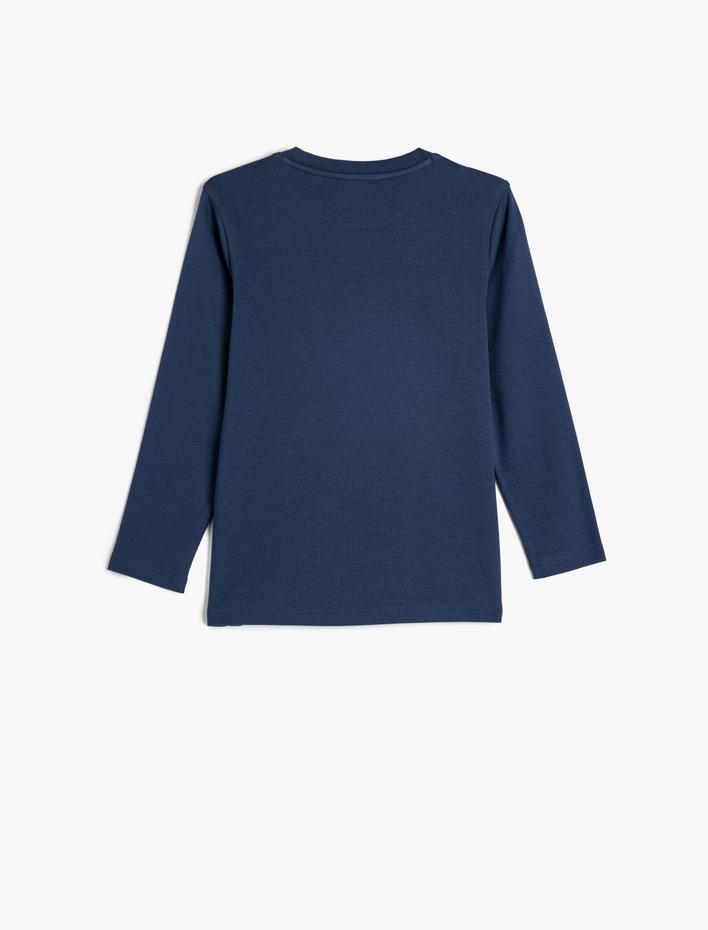 Erkek Çocuk Oversize Tişört Uzun Kollu Bisiklet Yaka Tenis Baskılı Pamuklu