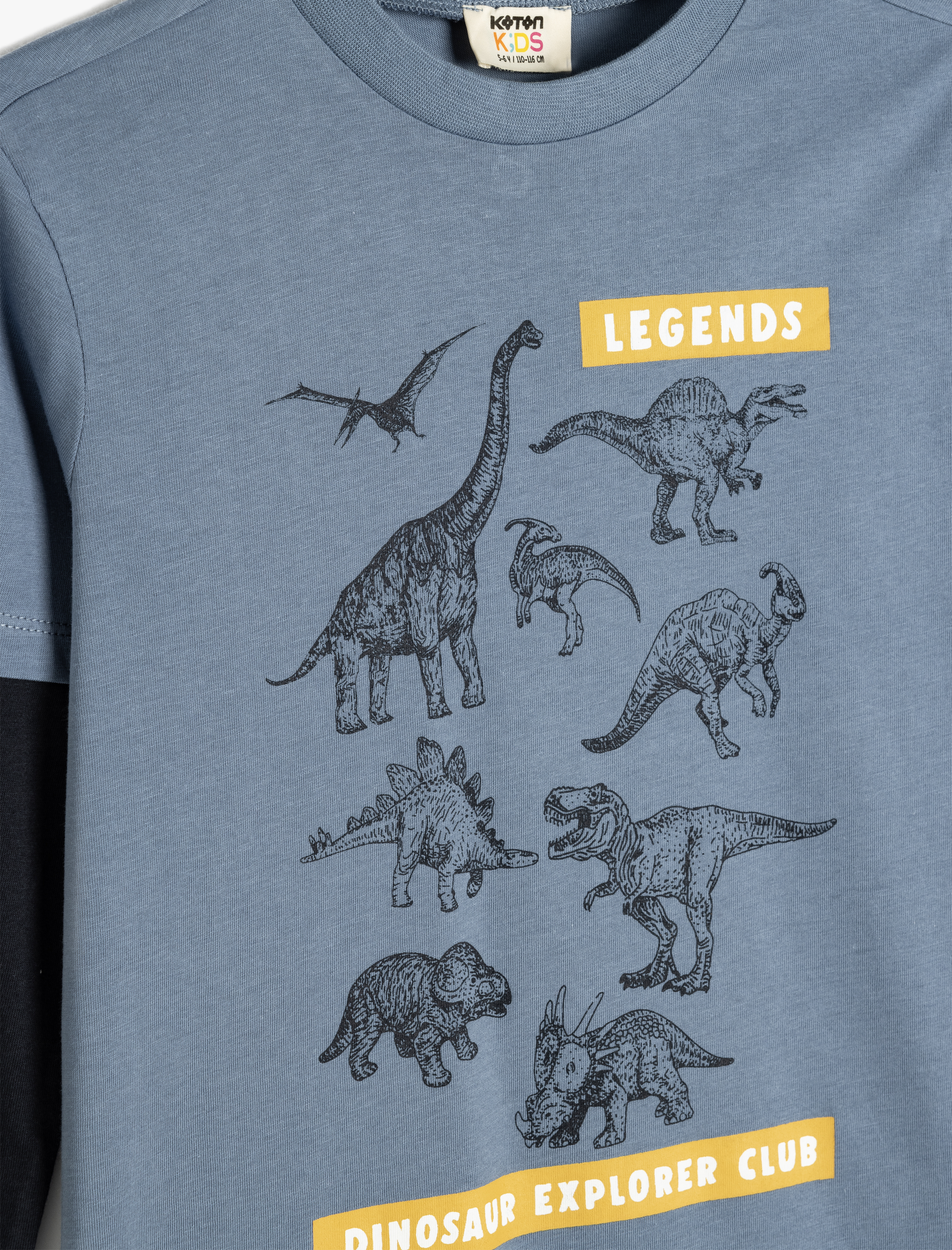  Erkek Çocuk Dinozor Baskılı Uzun Kollu Bisiklet Yaka Pamuklu Tişört