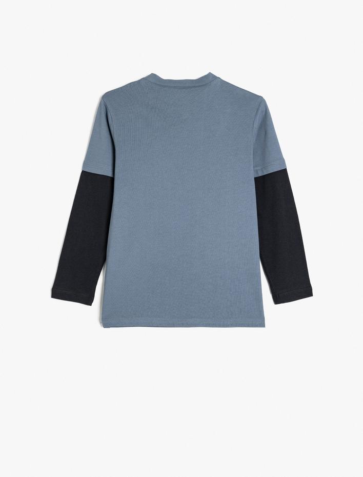 Erkek Çocuk Dinozor Baskılı Uzun Kollu Bisiklet Yaka Pamuklu Tişört