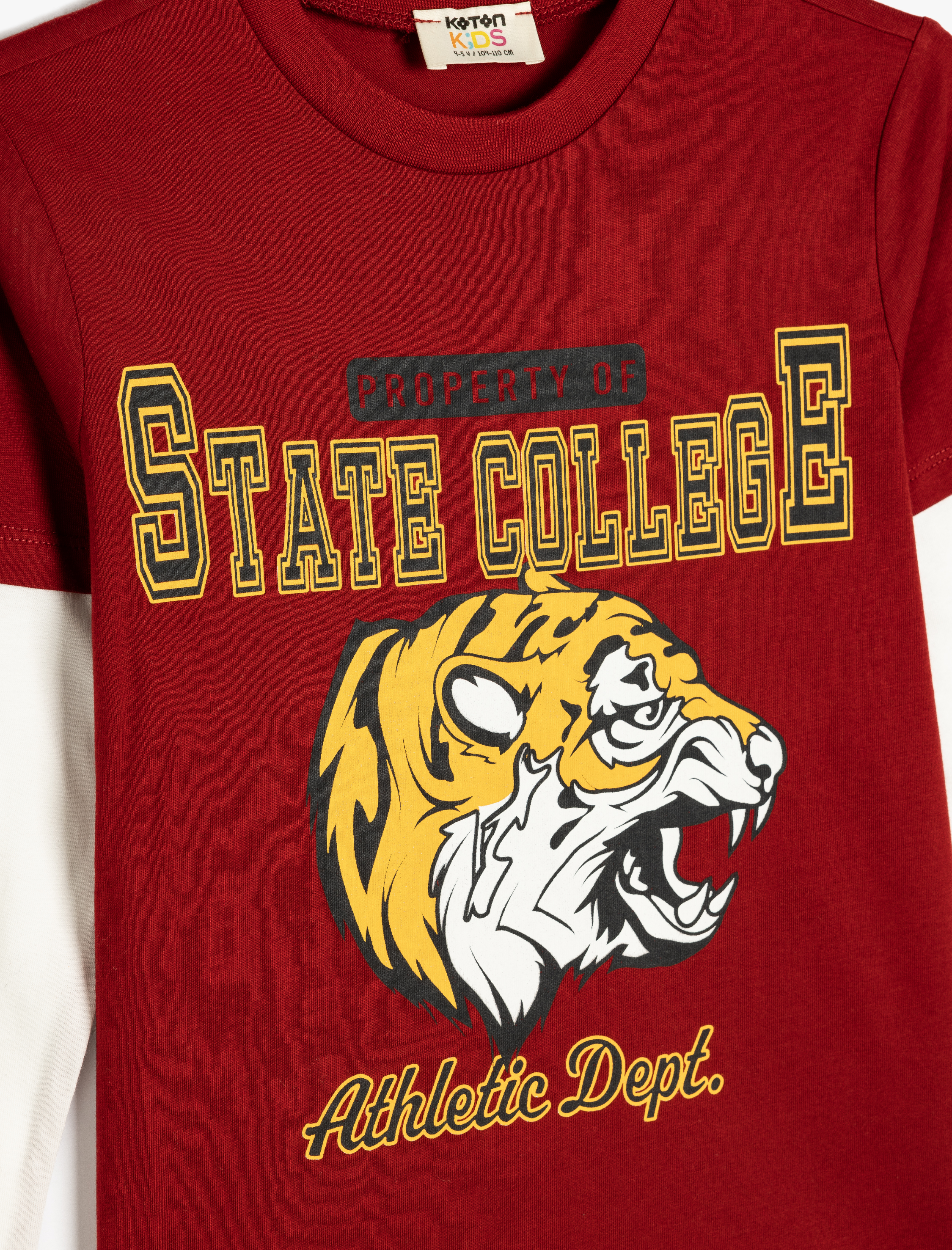  Erkek Çocuk Kaplan Baskılı Bisiklet Yaka Pamuklu Uzun Kollu Tişört