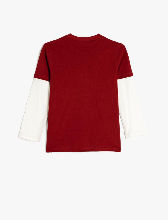 Erkek Çocuk Kaplan Baskılı Bisiklet Yaka Pamuklu Uzun Kollu Tişört