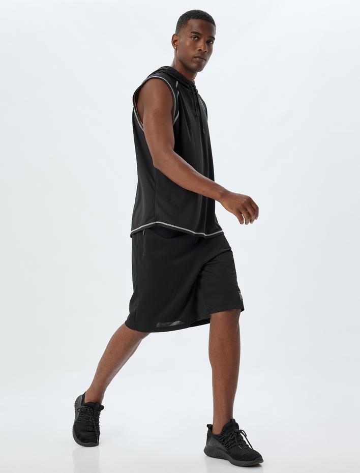  Kapşonlu Kolsuz Dikiş Detaylı Spor Atlet