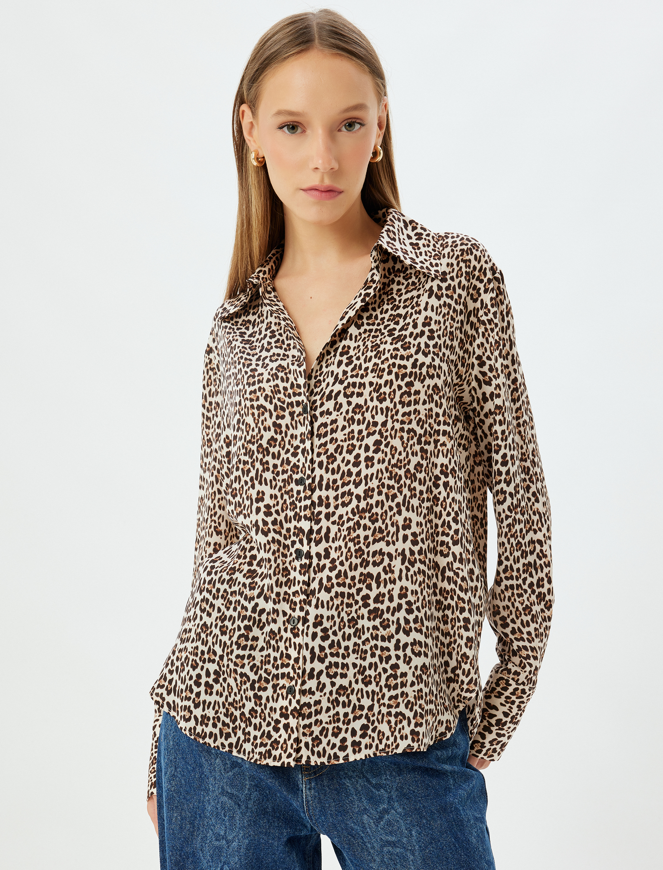   Koton X Zeynep Bastık - Leopar Desenli Gömlek Uzun Kollu Regular Fit