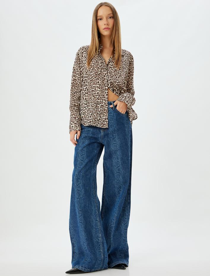  Koton X Zeynep Bastık - Leopar Desenli Gömlek Uzun Kollu Regular Fit