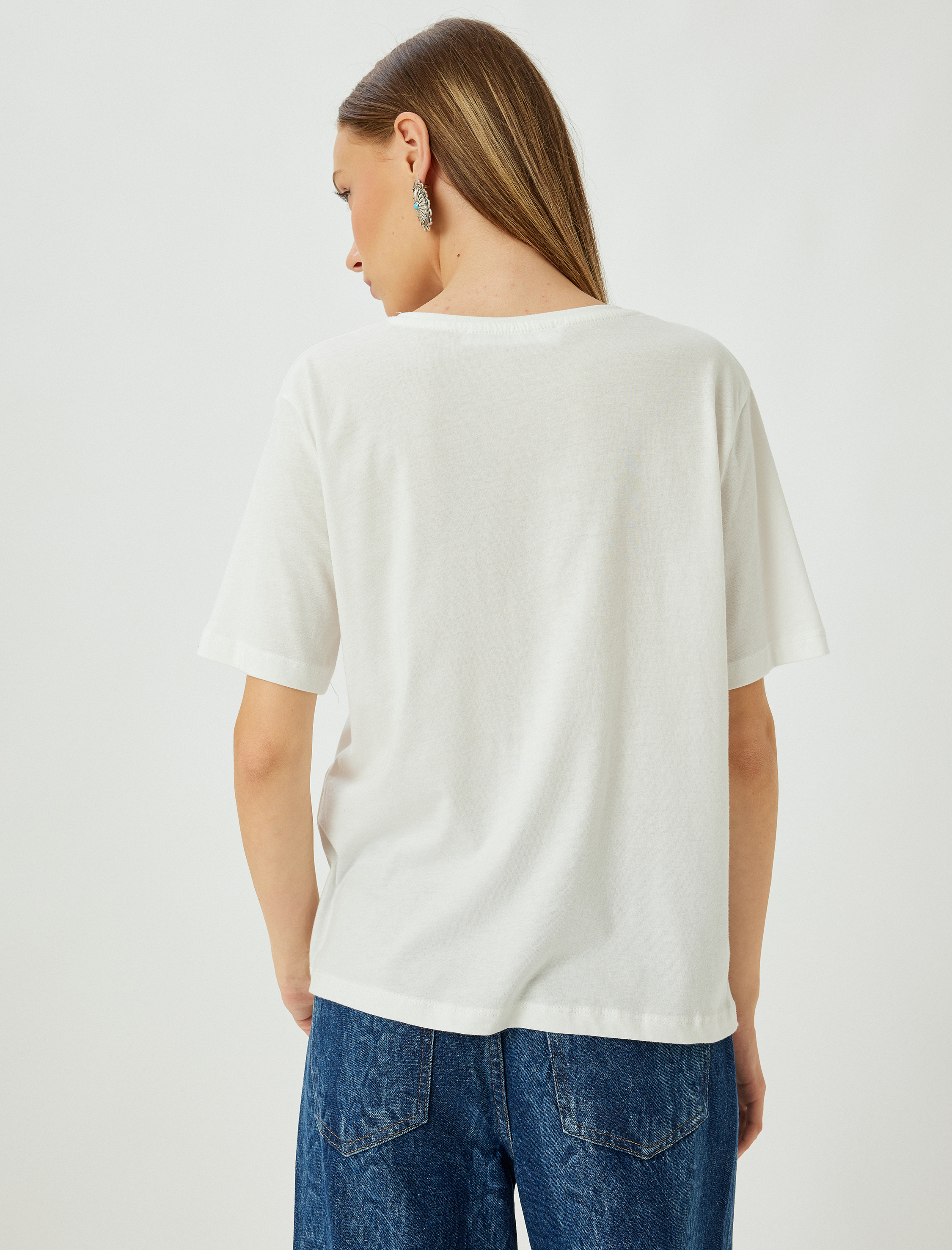   Kısa Kollu Bisiklet Yaka Kovboy Çizme Baskılı Tişört