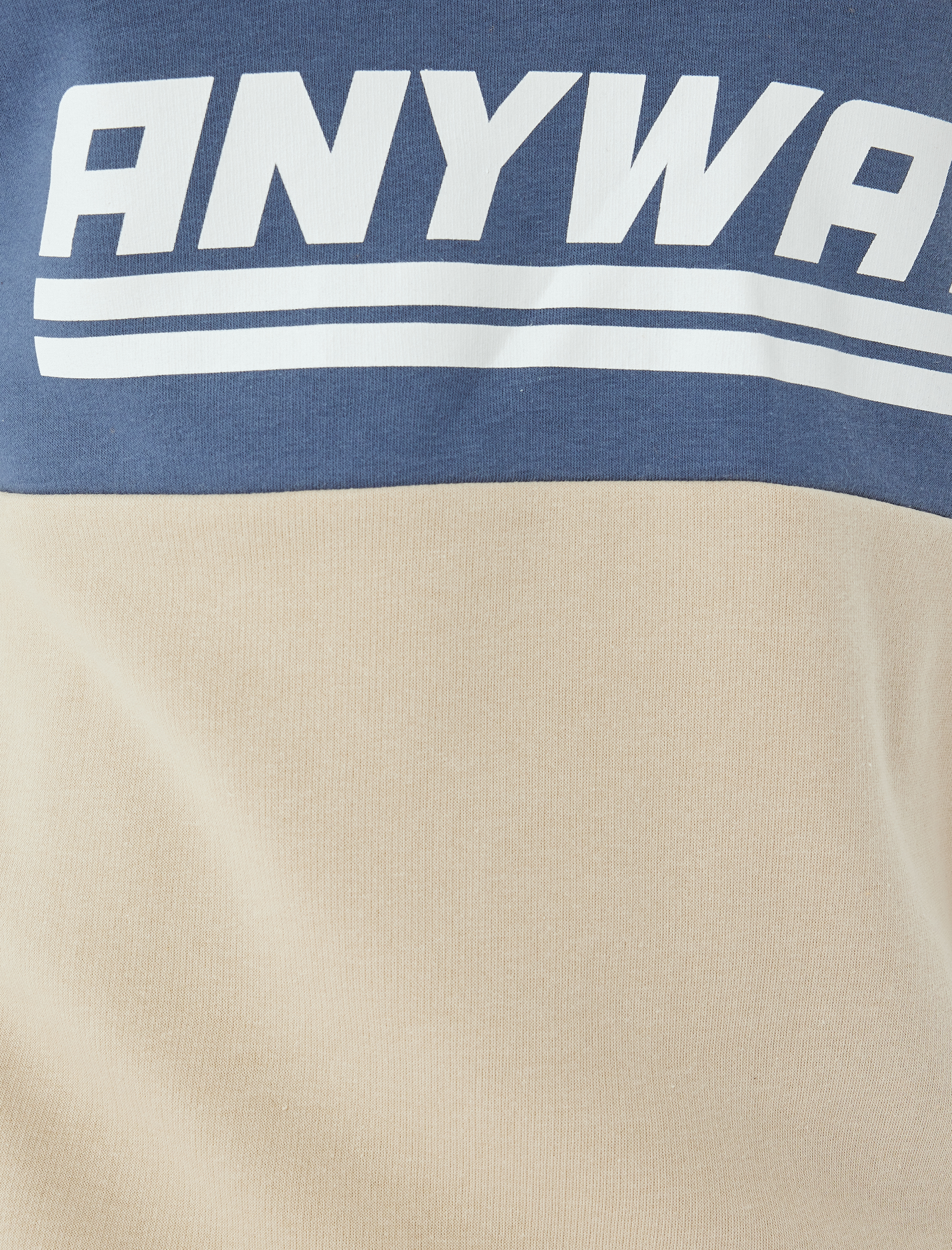 Slogan Baskılı Sweatshirt Yarım Fermuarlı Renk Bloklu Pamuk Karışımlı Şardonlu