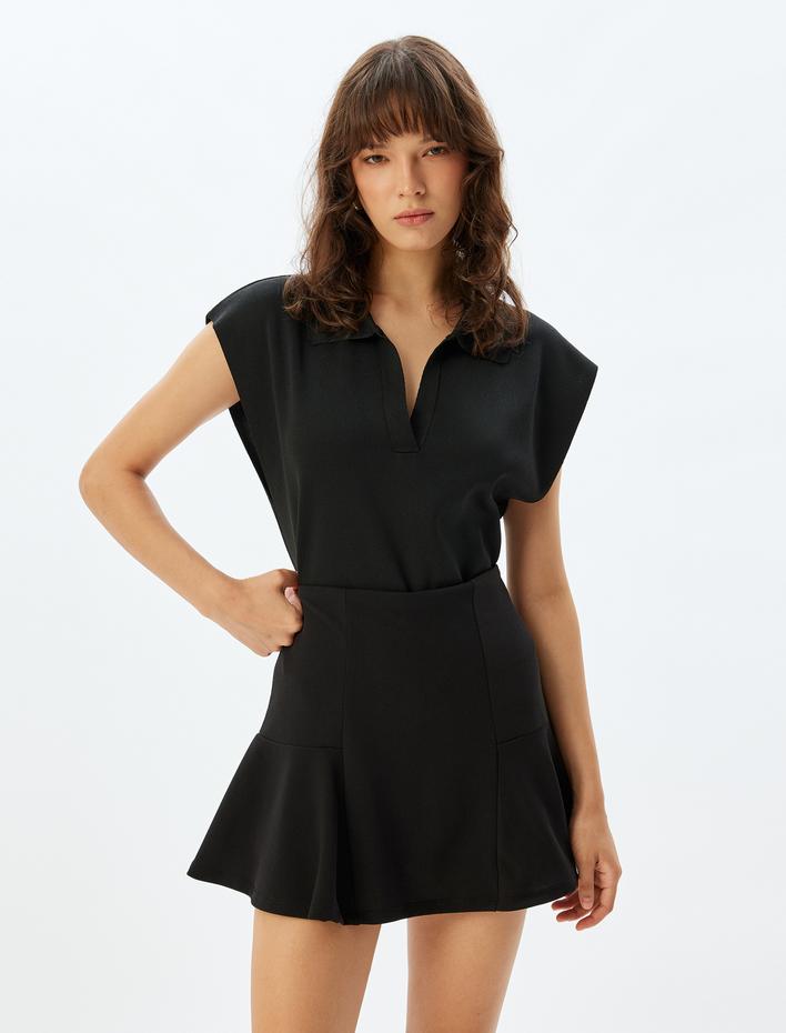  Volümlü Krep Scuba Kumaş A Kesim Pileli Mini Etek