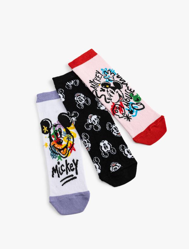 3'lü Mickey Mouse Baskılı Çorap Seti Lisanslı_0