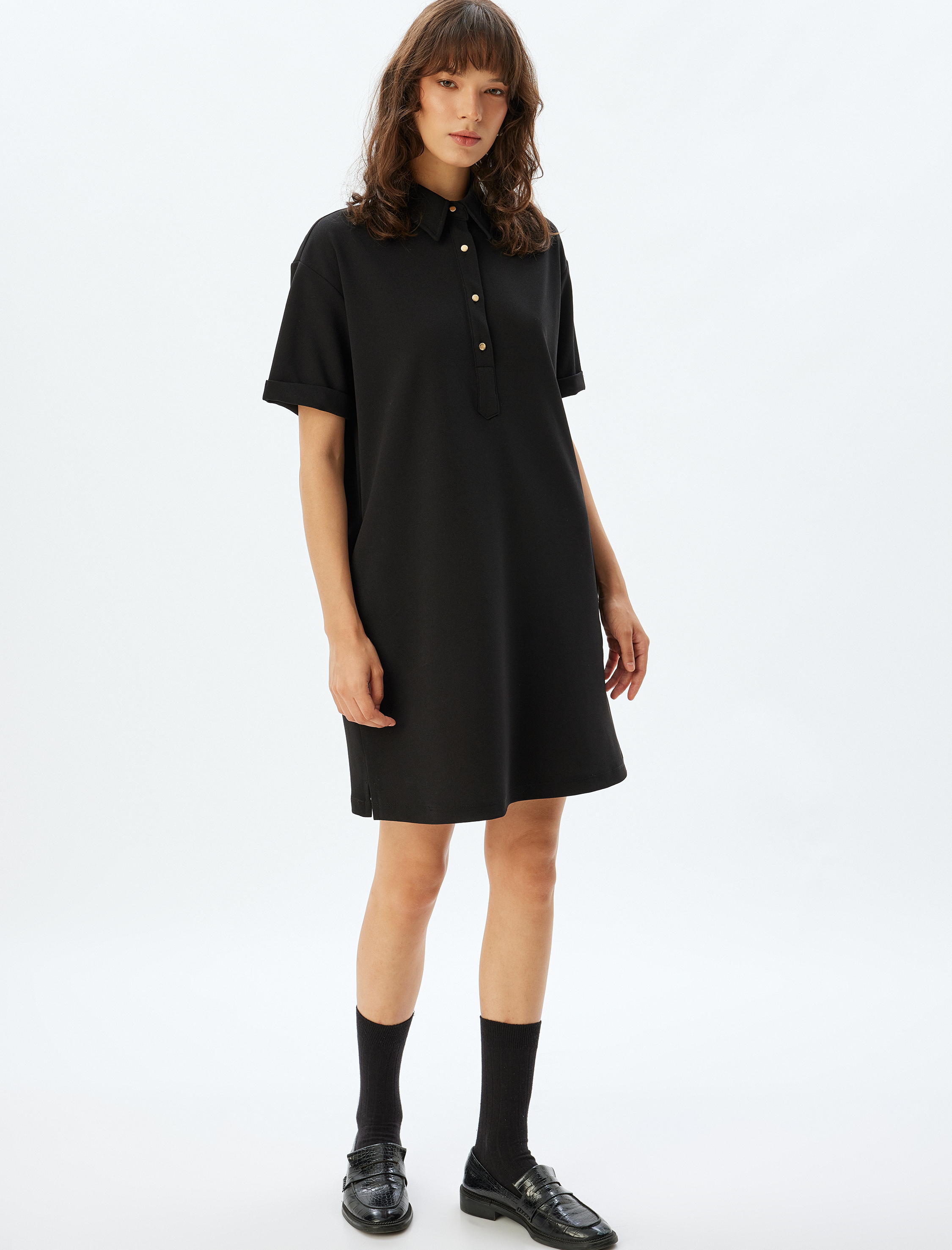   Scuba Kumaş Mini Boy Kısa Kollu Cepli Polo Yaka Elbise