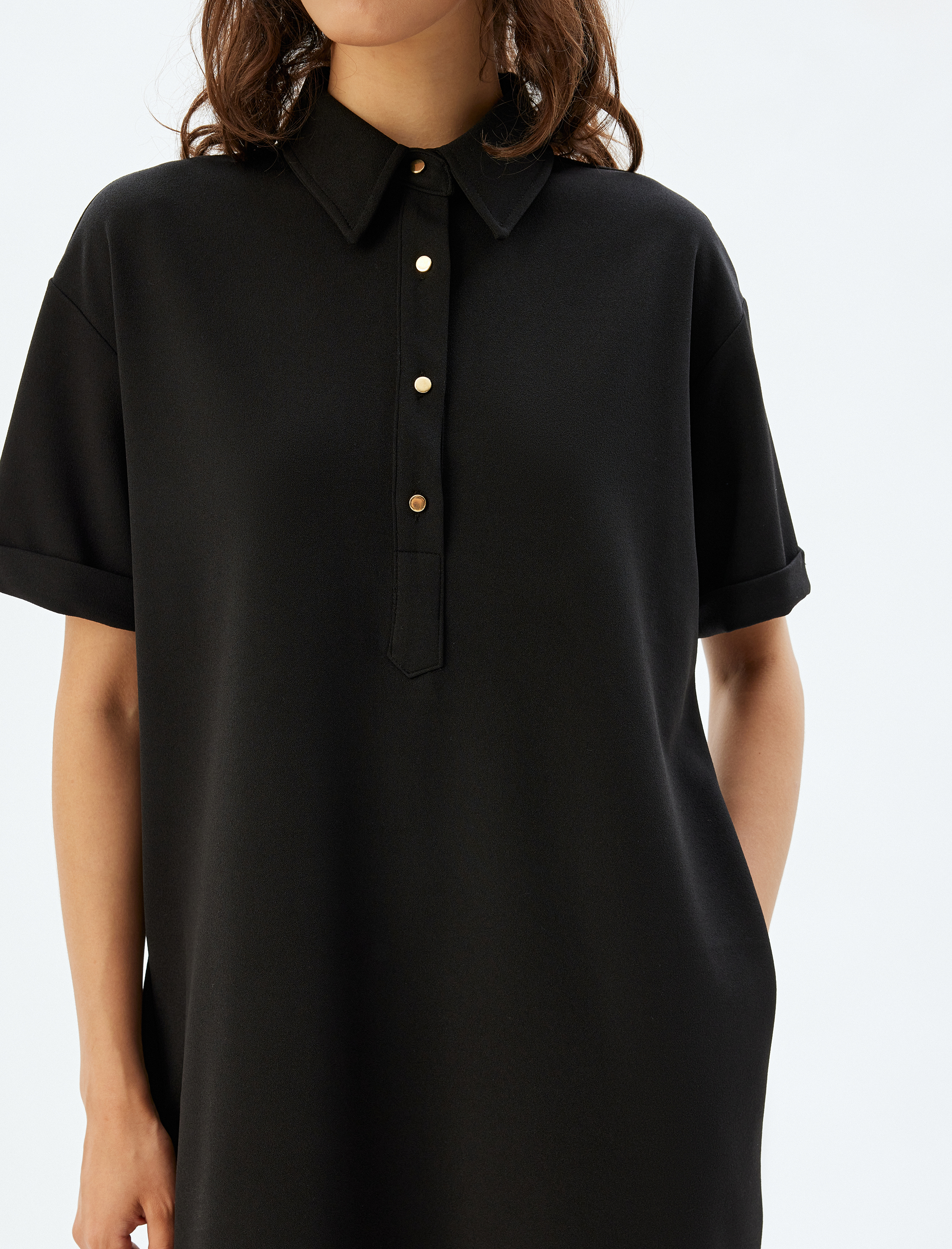   Scuba Kumaş Mini Boy Kısa Kollu Cepli Polo Yaka Elbise