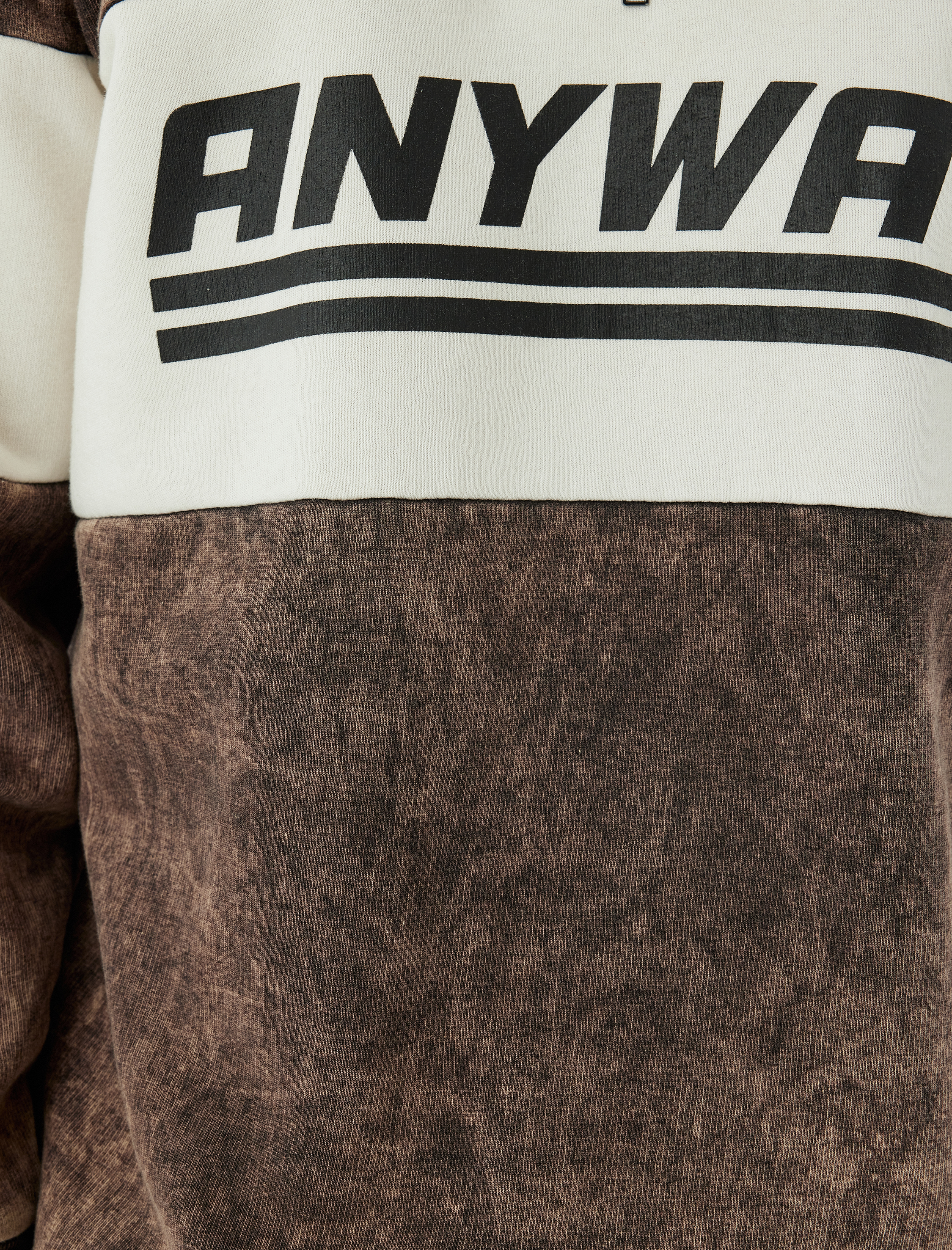 Slogan Baskılı Sweatshirt Yarım Fermuarlı Renk Bloklu Pamuk Karışımlı Şardonlu