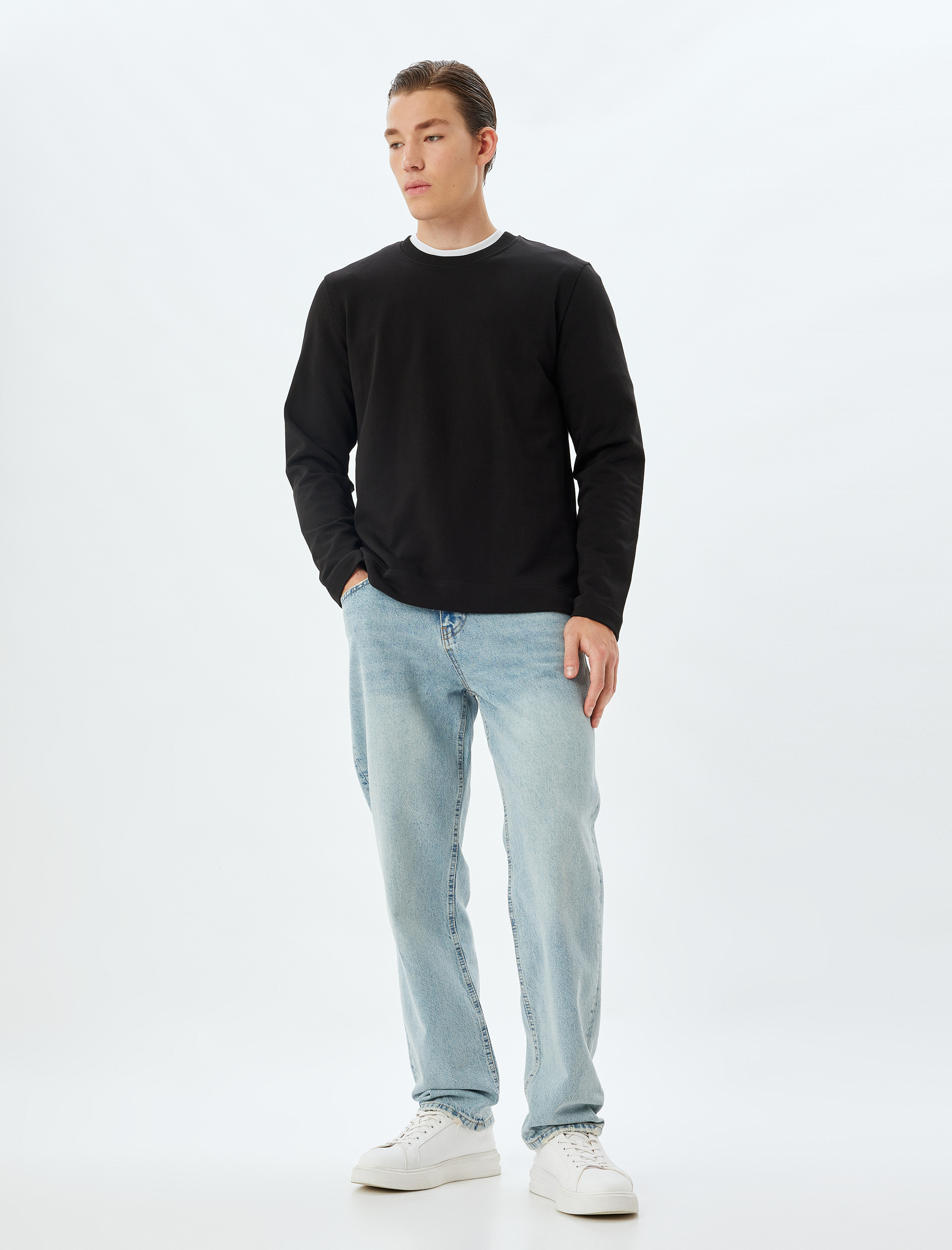   Bisiklet Yaka Sweatshirt Basic Uzun Kollu