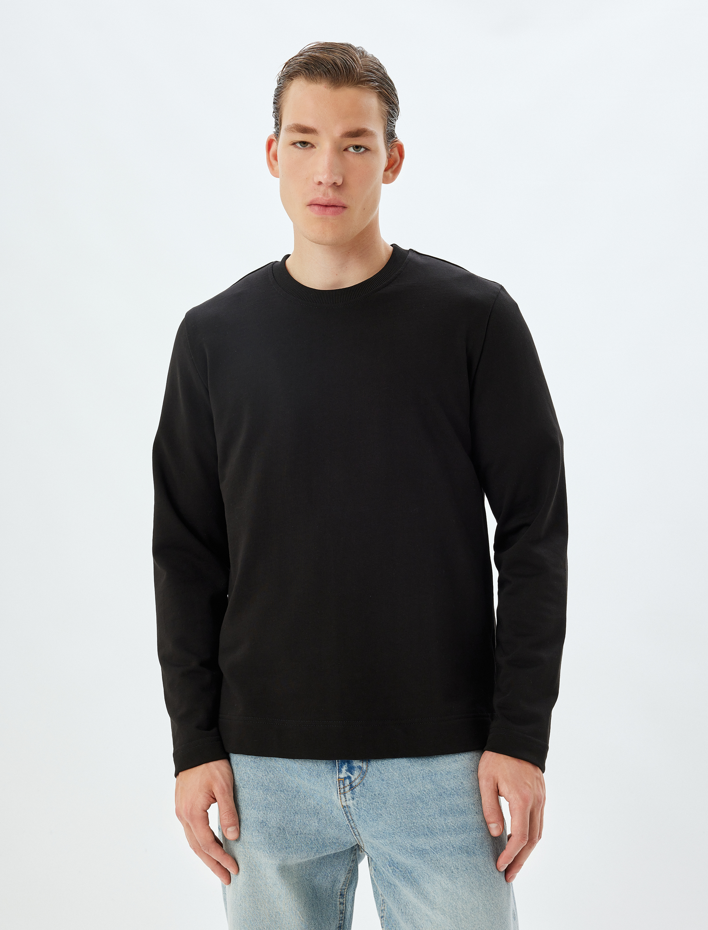   Bisiklet Yaka Sweatshirt Basic Uzun Kollu
