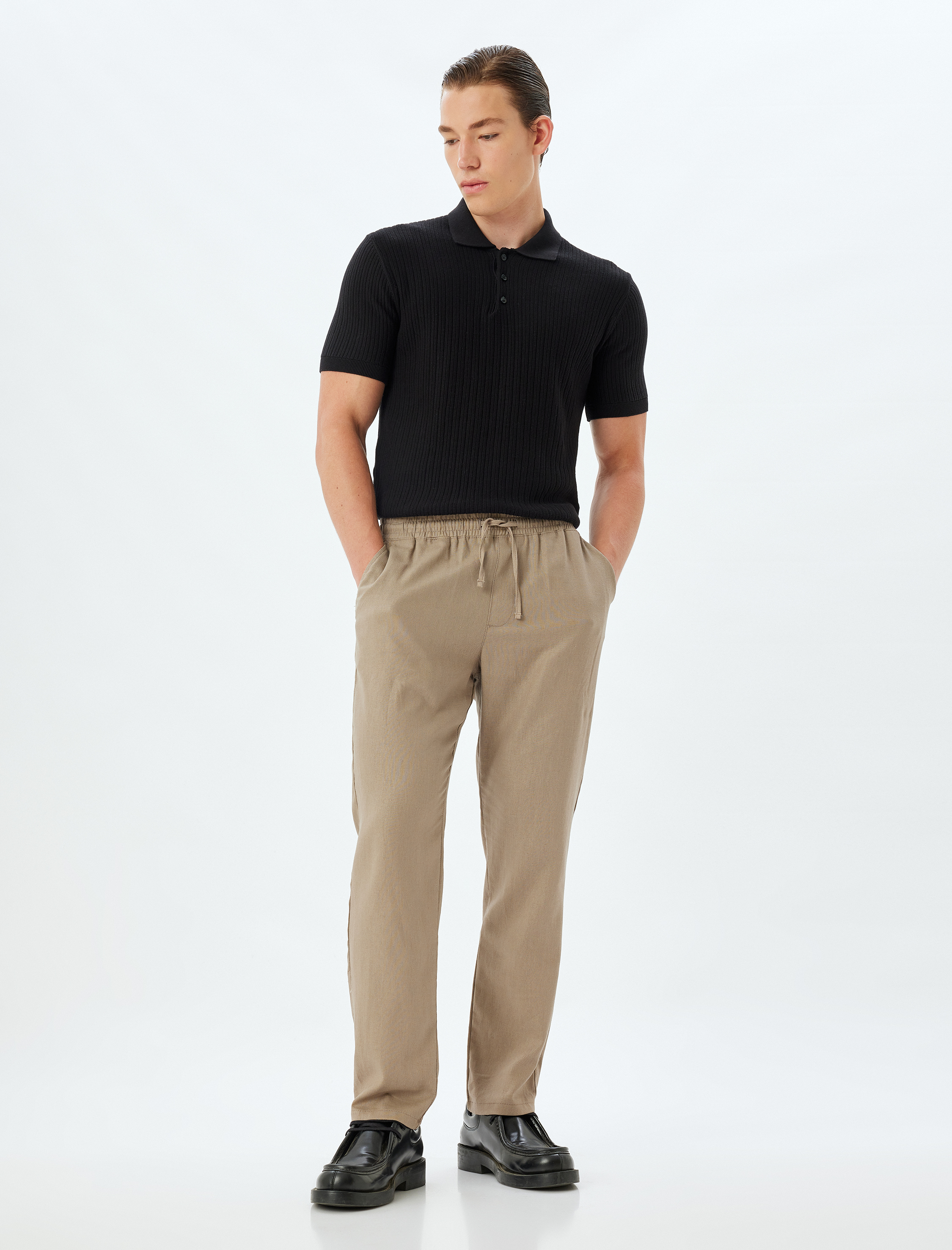 Triko Tişört Polo Yaka Basic Kısa Kollu Dokulu Pamuklu