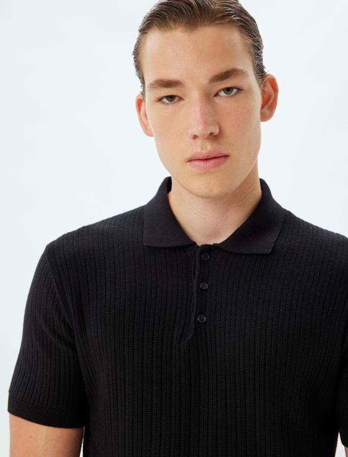  Triko Tişört Polo Yaka Basic Kısa Kollu Dokulu Pamuklu