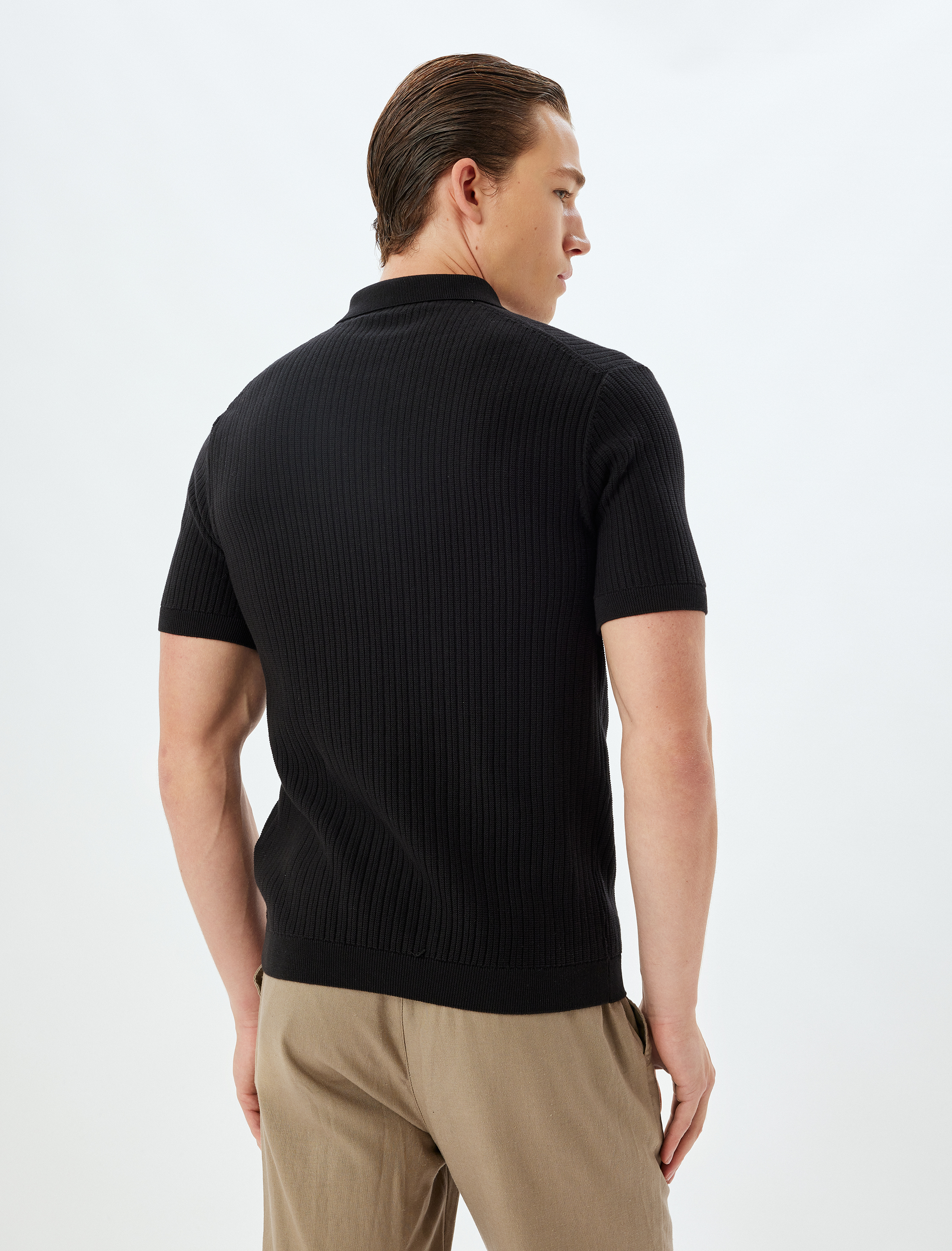 Triko Tişört Polo Yaka Basic Kısa Kollu Dokulu Pamuklu