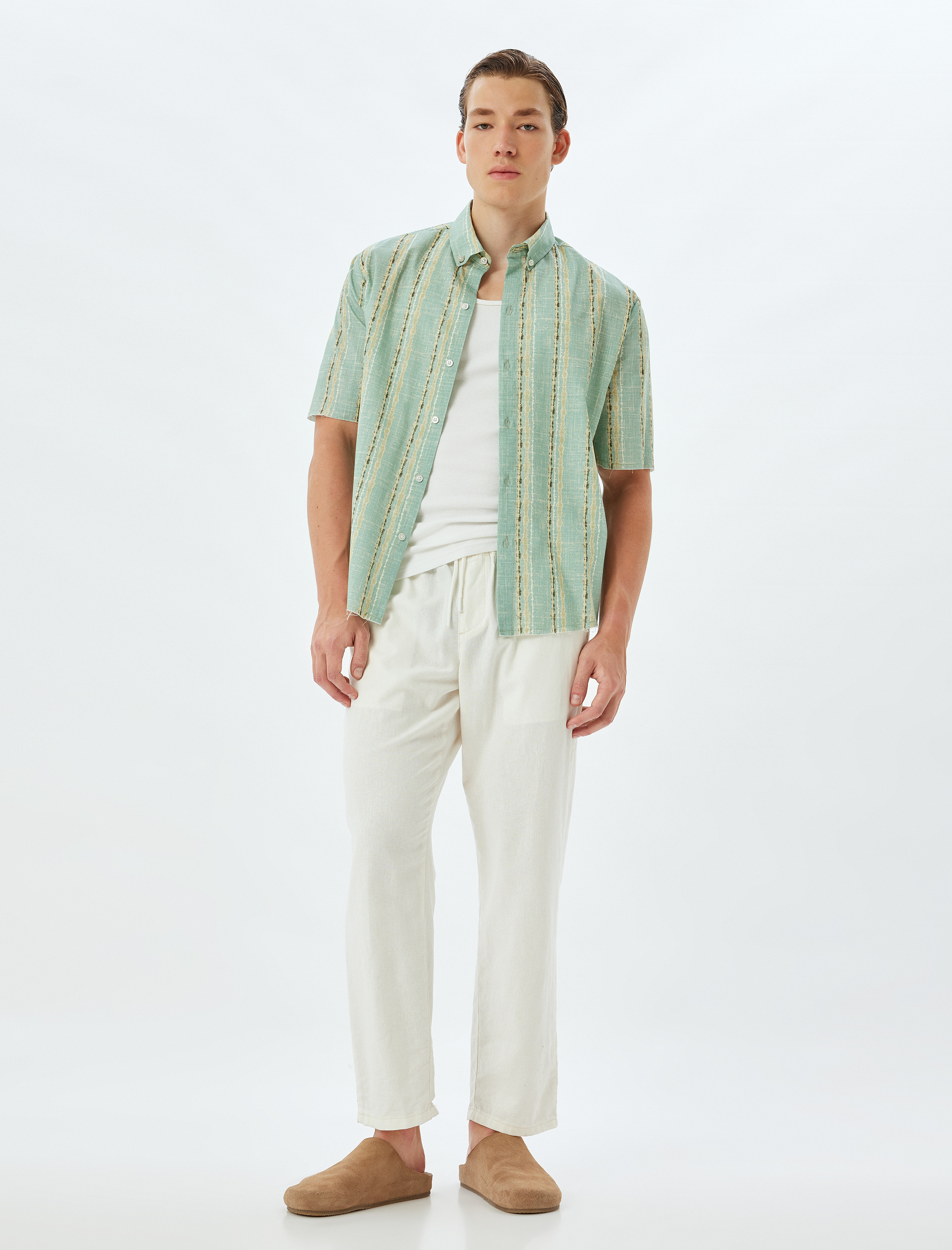   Desenli Gömlek Kısa Kollu Düğmeli Yaka Pamuklu Regular Fit