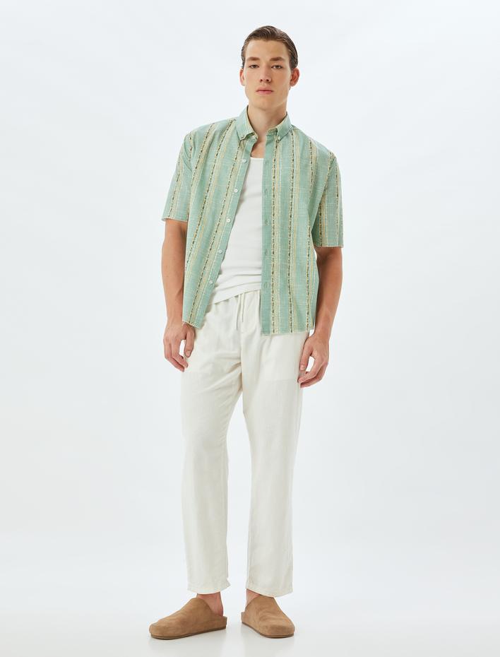  Desenli Gömlek Kısa Kollu Düğmeli Yaka Pamuklu Regular Fit