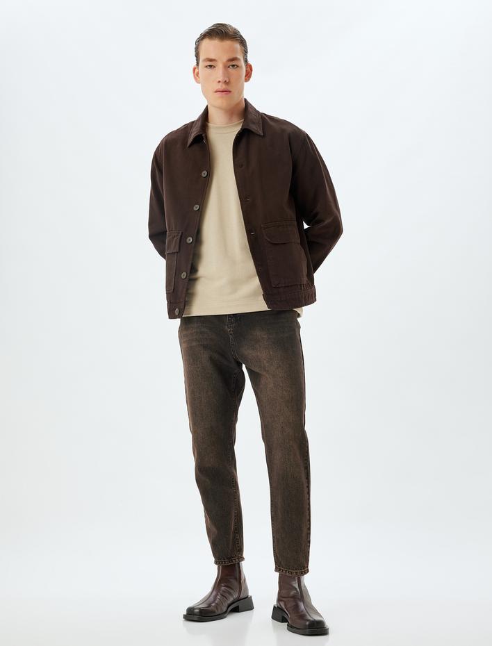  Gömlek Ceket Kapaklı Cep Detaylı Düğmeli Pamuklu