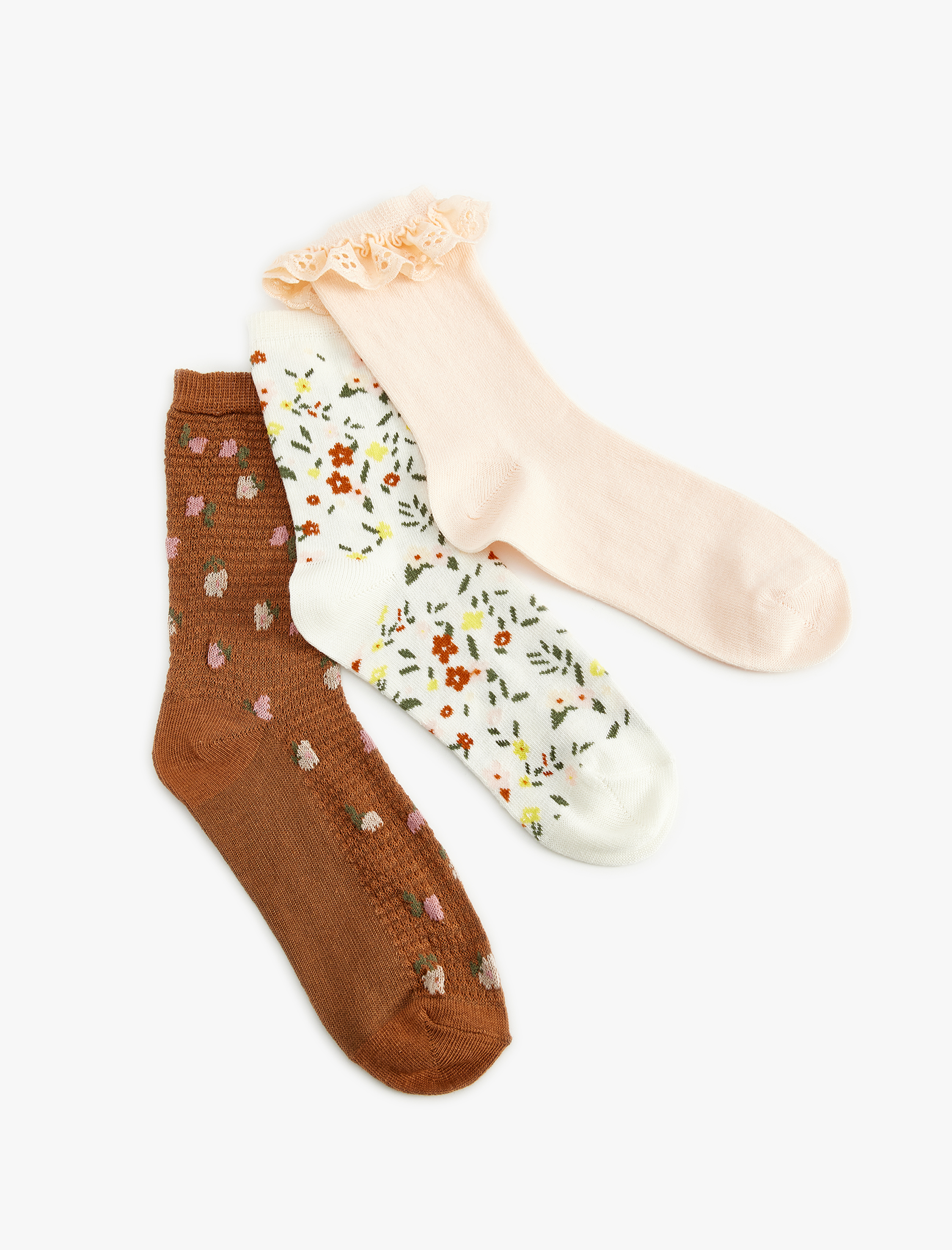  Kız Çocuk 3'lü Çiçekli Soket Çorap Seti