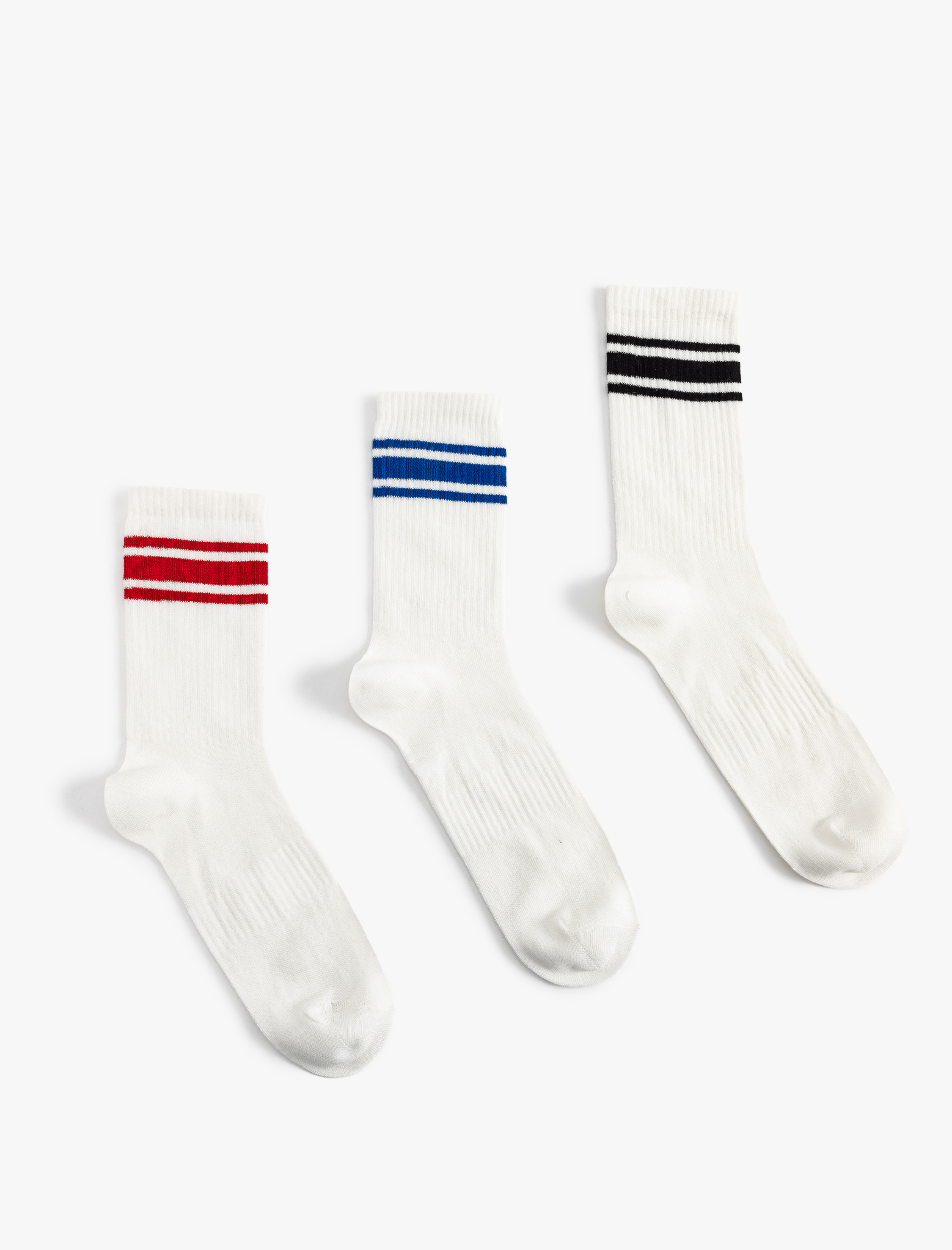  Erkek Çizgili 3'lü Tenis Çorap Seti