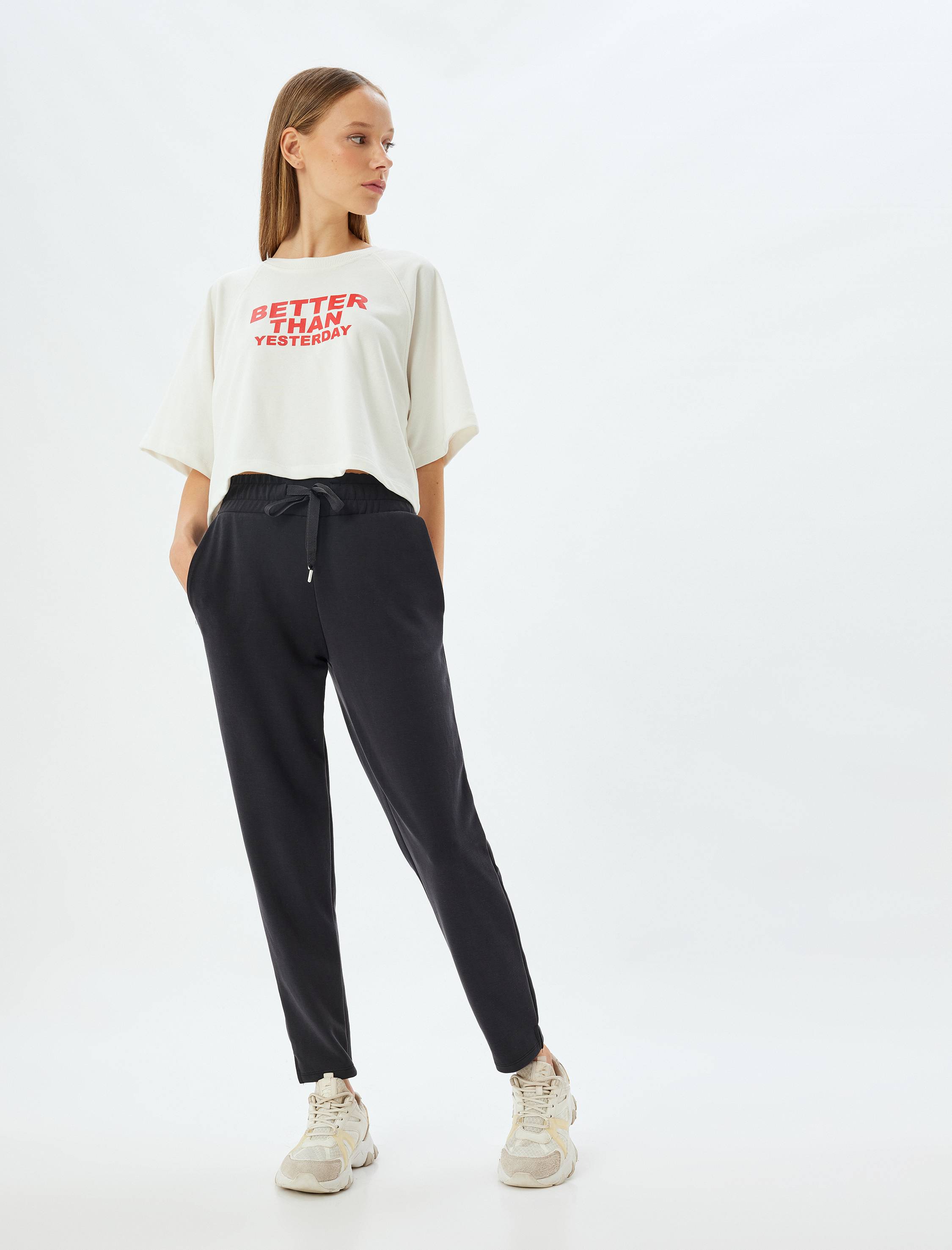   Jogger Eşofman Altı Yüksek Bel Bağcıklı Cep Detaylı Modal