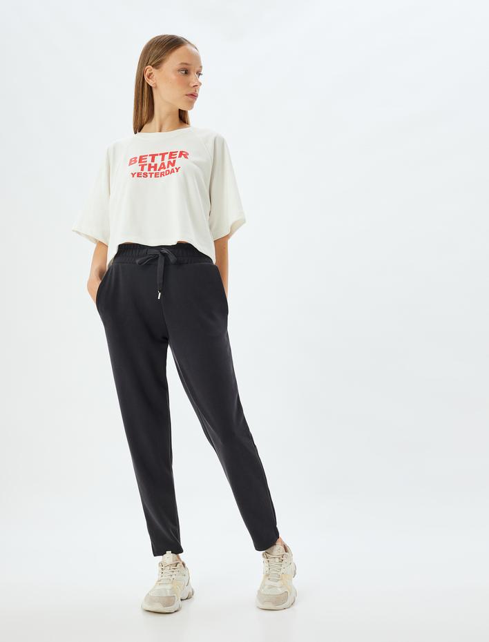  Jogger Eşofman Altı Yüksek Bel Bağcıklı Cep Detaylı Modal