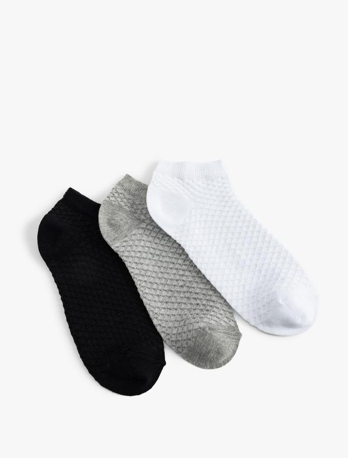 Kadın 3'lü Patik Çorap Seti Çok Renkli Dokulu