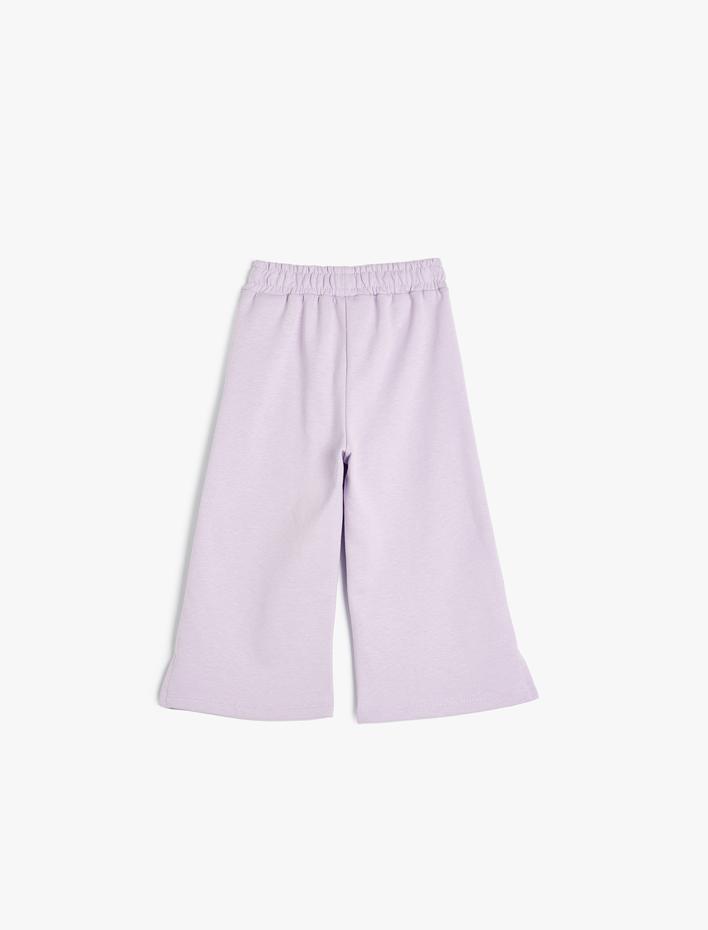 Kız Bebek Bol Paça Eşofman Altı Beli Lastikli Çiçek Baskılı Pamuklu Şardonlu