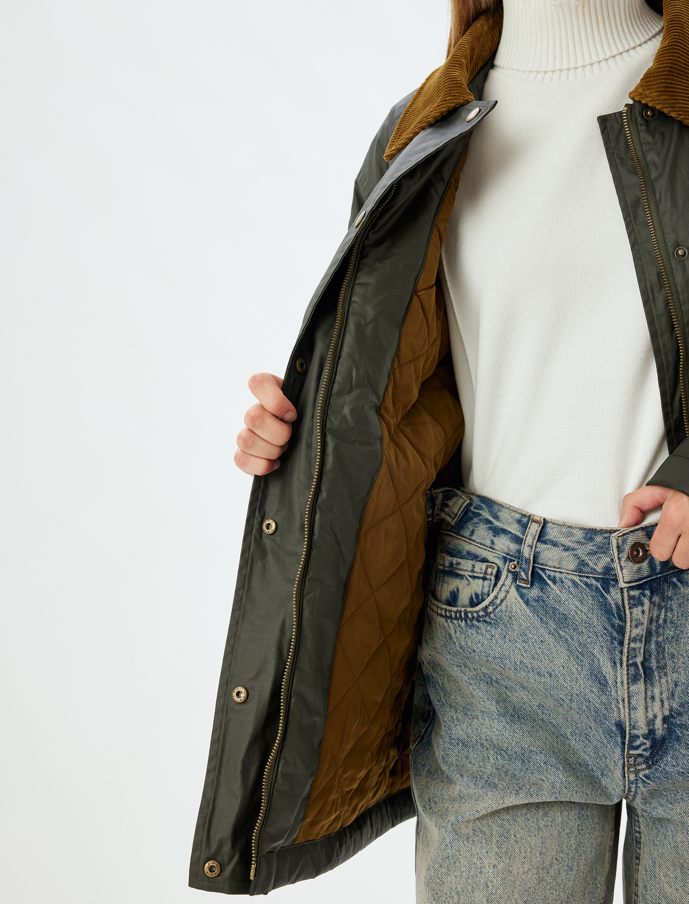   Mevsimlik Barn Ceket Yaka Detaylı Düğmeli Cepli Astarlı Su Geçirmez