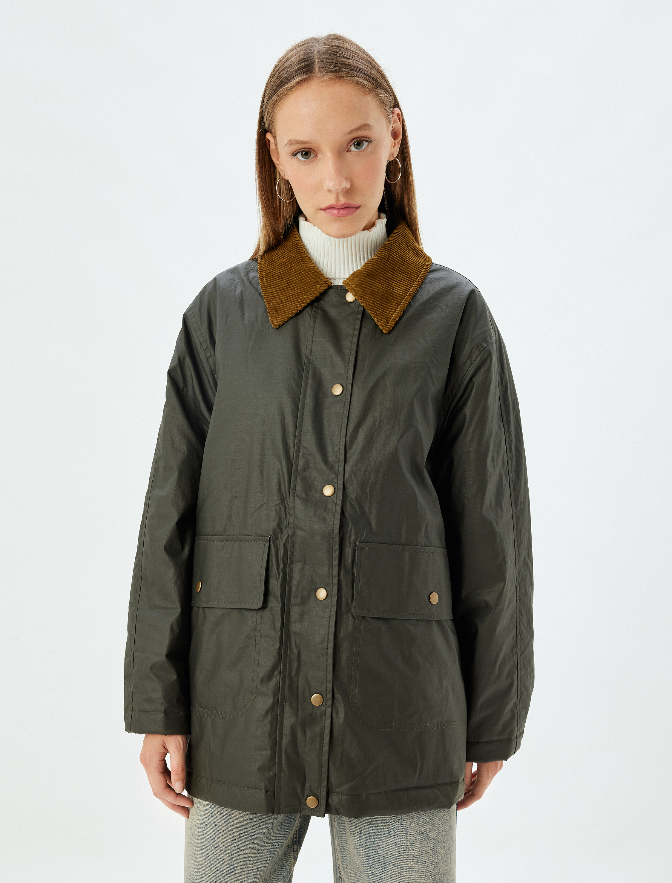   Mevsimlik Barn Ceket Yaka Detaylı Düğmeli Cepli Astarlı Su Geçirmez