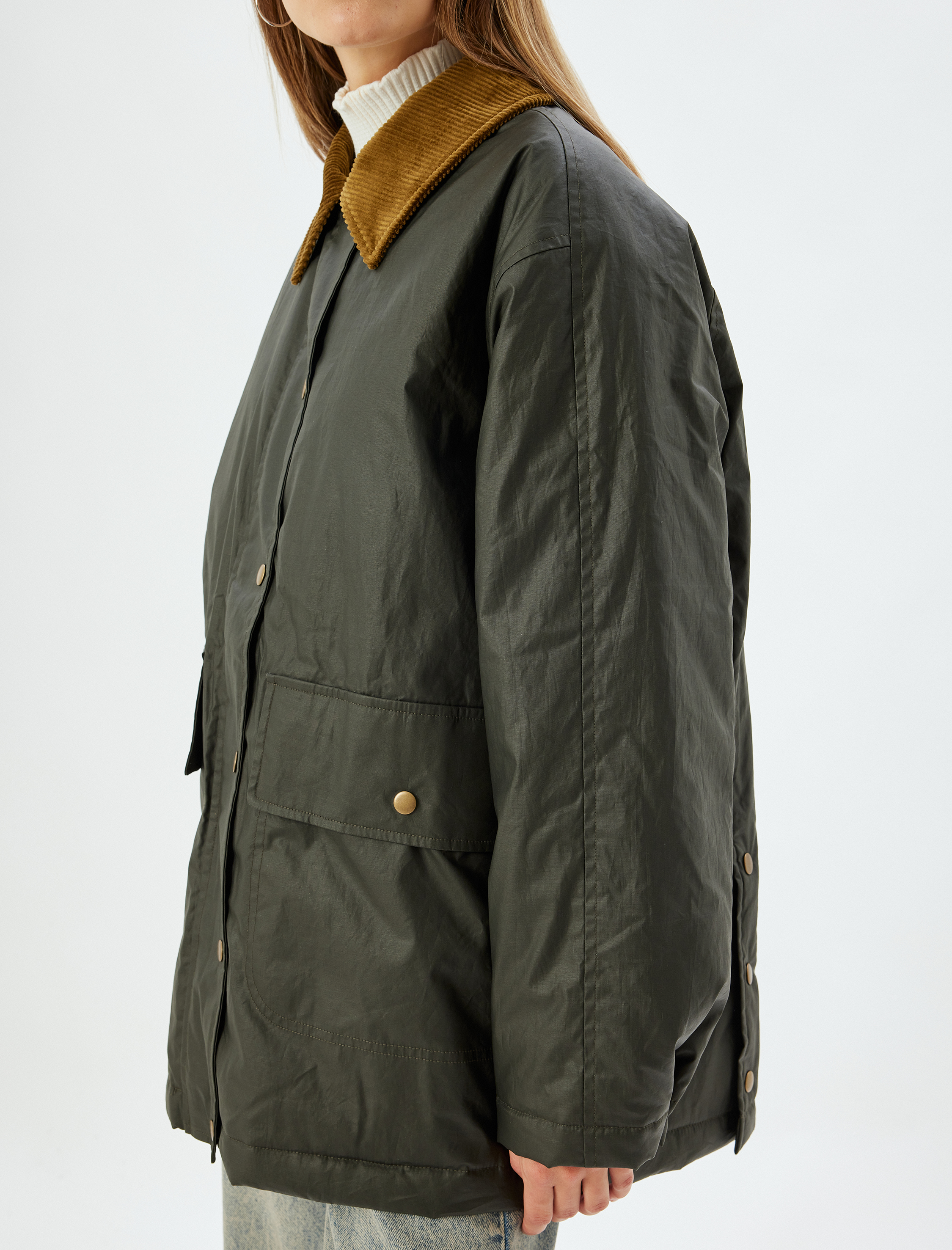   Mevsimlik Barn Ceket Yaka Detaylı Düğmeli Cepli Astarlı Su Geçirmez