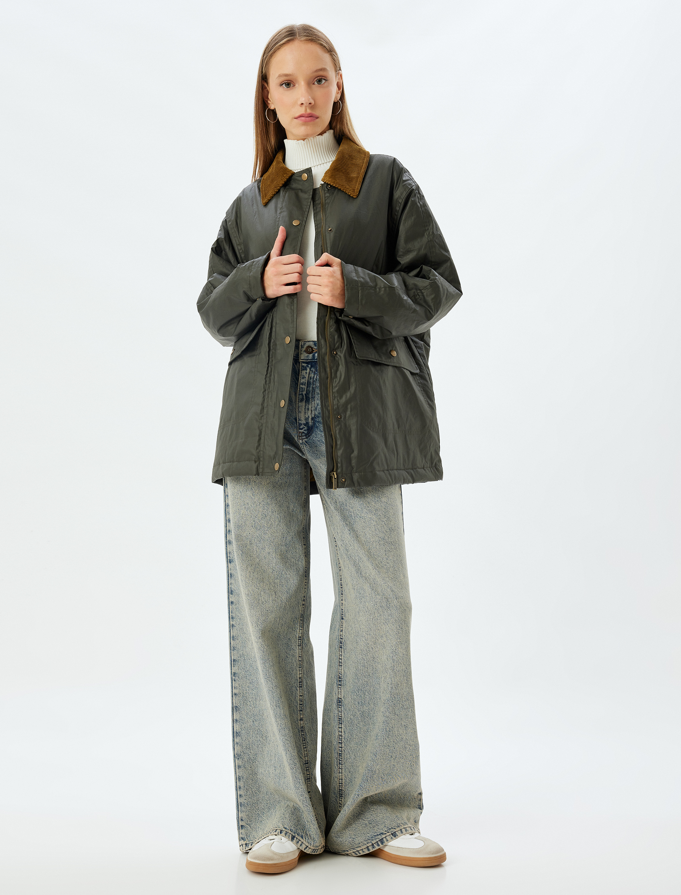   Mevsimlik Barn Ceket Yaka Detaylı Düğmeli Cepli Astarlı Su Geçirmez