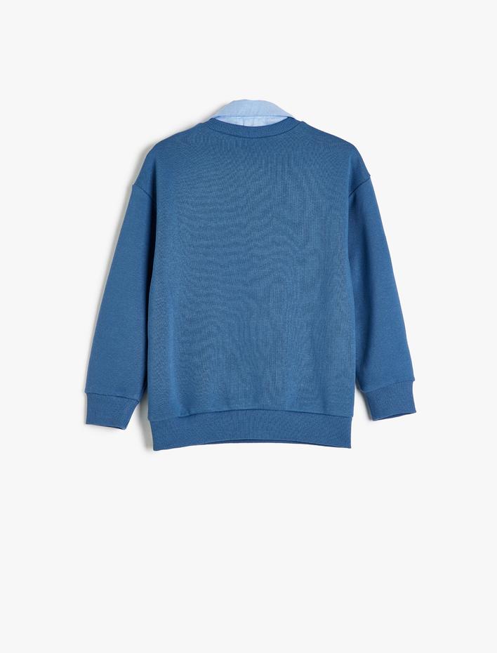 Erkek Çocuk Okul Gömleği Yaka Detaylı Uzun Kollu Pamuklu Basic Sweatshirt