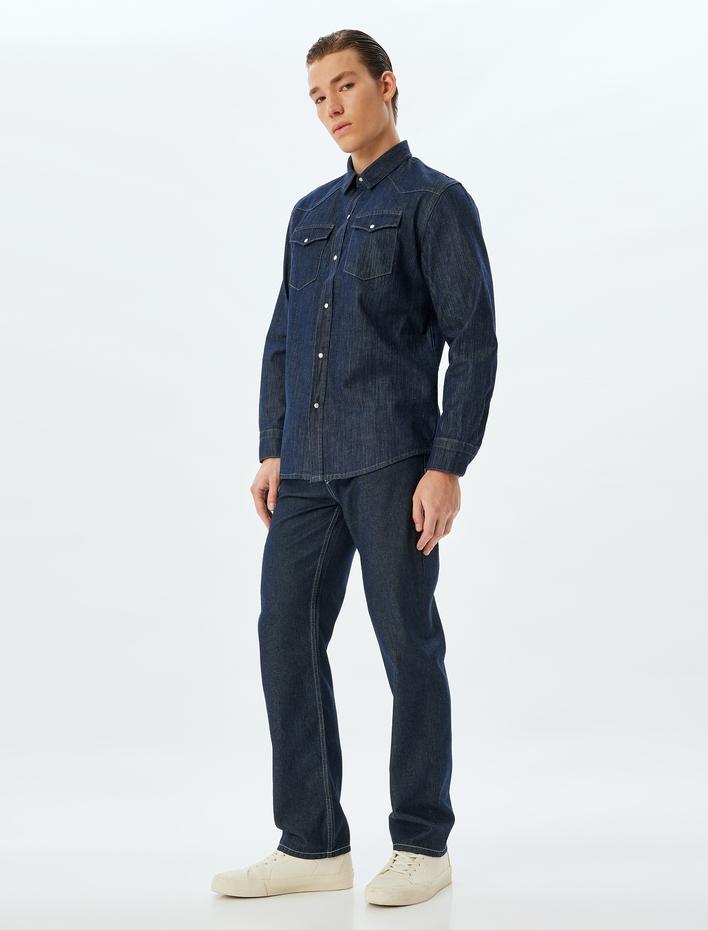  Kot Gömlek Ceket Kapaklı Cep Detaylı Pamuklu