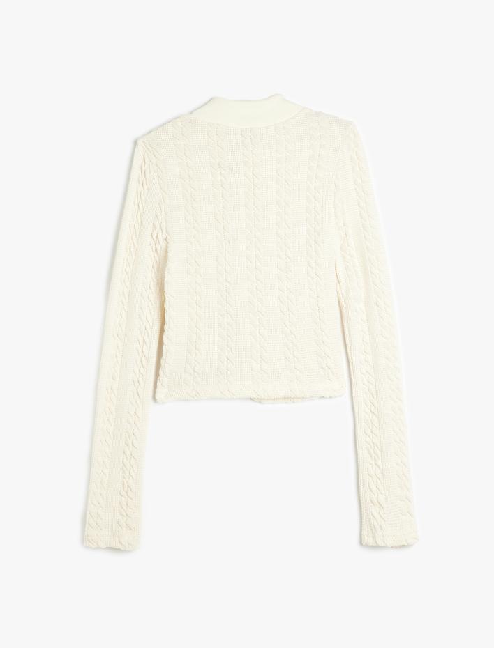  Fermuarlı Hırka Saç Örgü Dokulu Dik Yaka Slim Fit