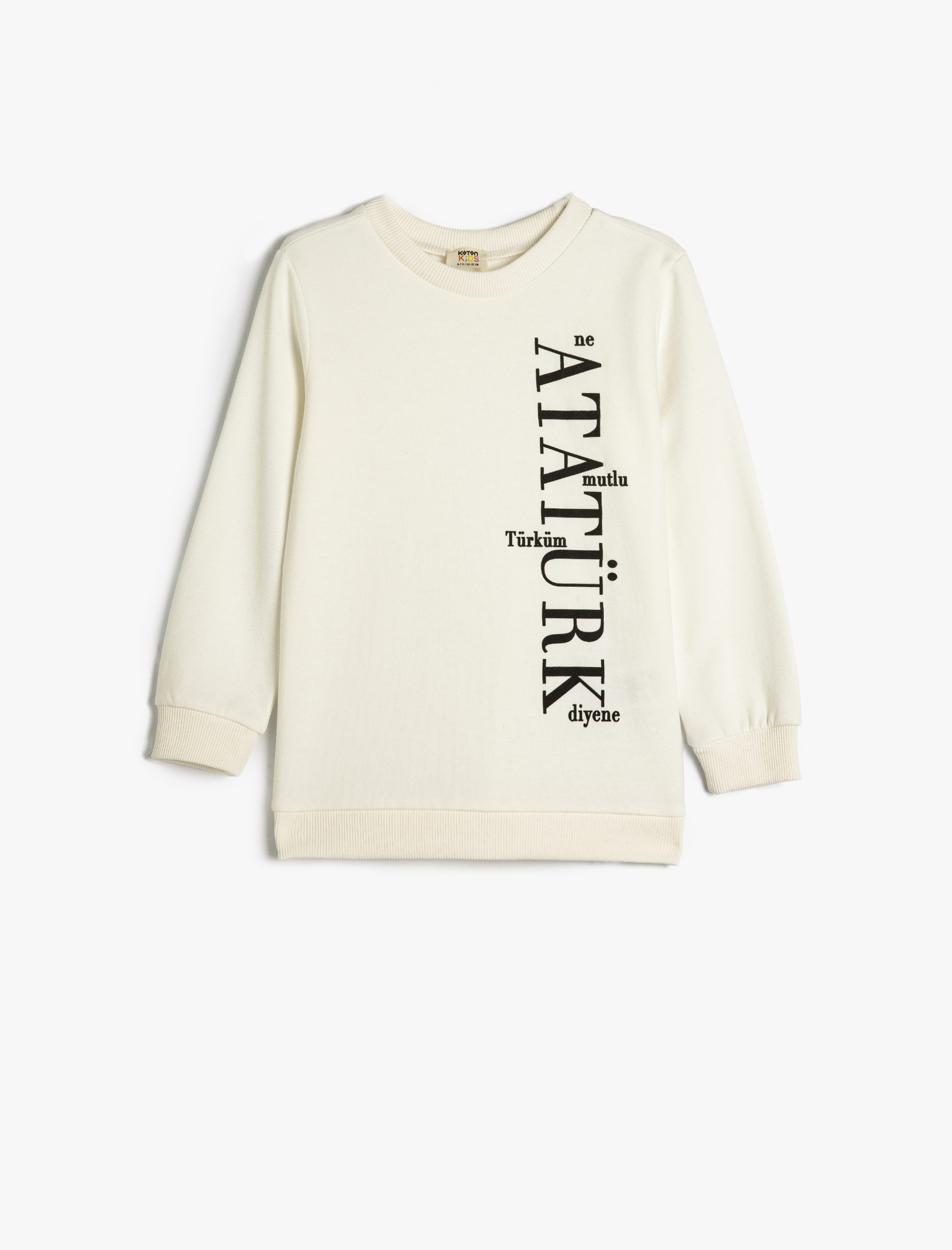 Koton Atatürk Sweatshirt Baskılı Uzun Kollu Bisiklet Yaka Şardonlu -1