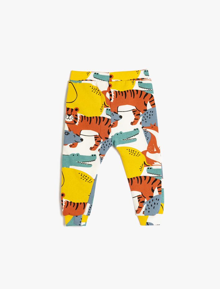 Erkek Bebek Jogger Eşofman Altı Hayvanlar Baskılı Beli Bağlamalı Şardonlu