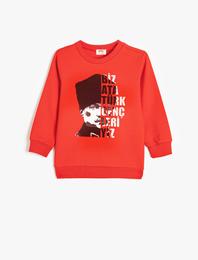 Atatürk Sweatshirt Baskılı Uzun Kollu Bisiklet Yaka