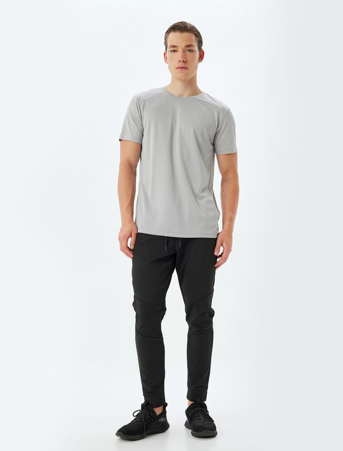  Spor Tişört Basic Arkası Baskı Detaylı Bisiklet Yaka Kısa Kollu